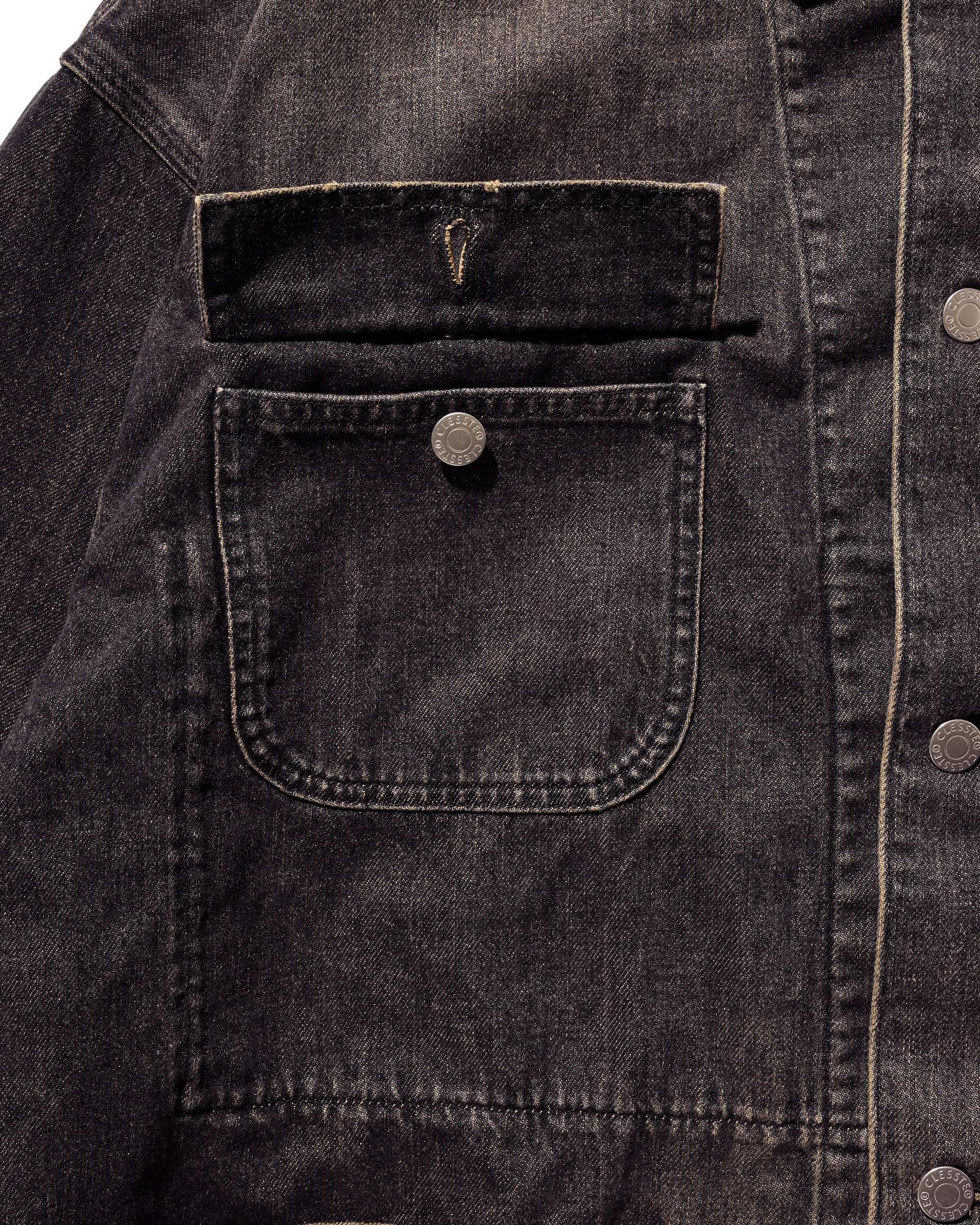 【2.14 SAT 20:00- IN STOCK】VINTAGE DYED SELVEDGE DENIM CITY UTILITY COAT (VINTAGE BLACK)