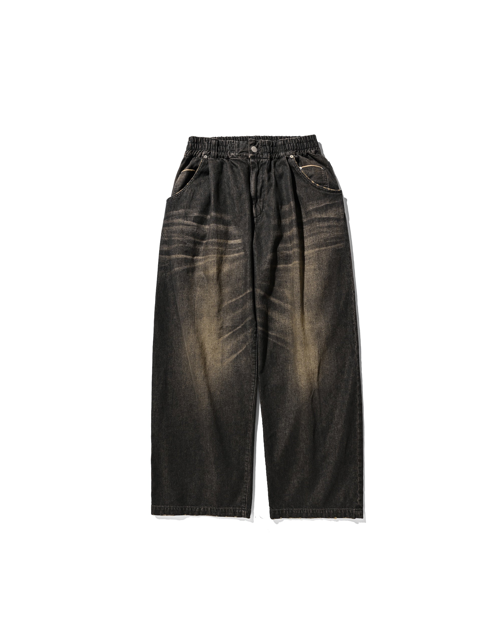 【8.30 SAT 20:00- IN STOCK】VINTAGE DYED SELVEDGE DENIM WIDE PANTS (VINTAGE BLACK)