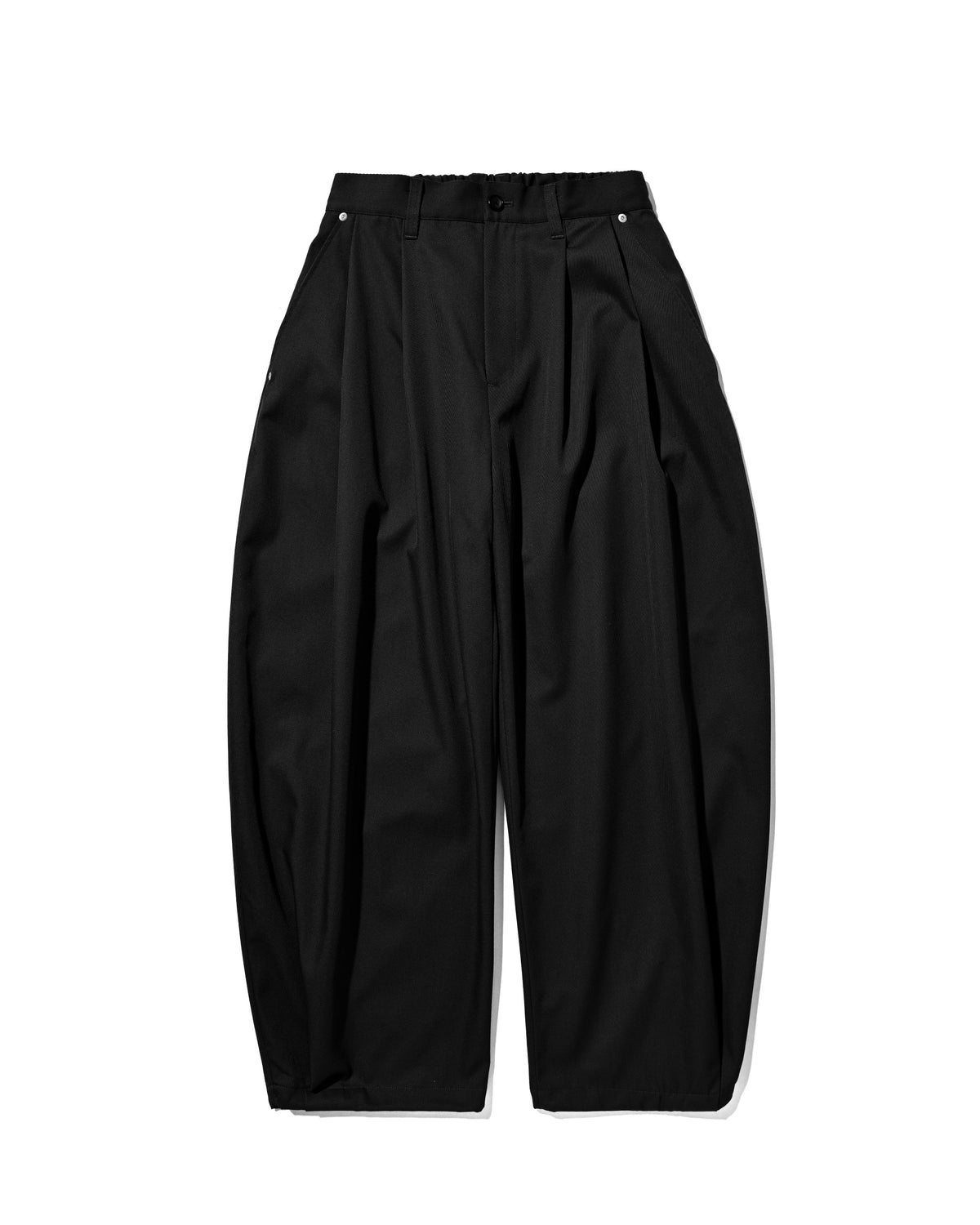 【10.7 WED 20:00- IN STOCK】 WOOL KERSEY CITY WIDE TAPERED BALLOON PANTS (BLACK)