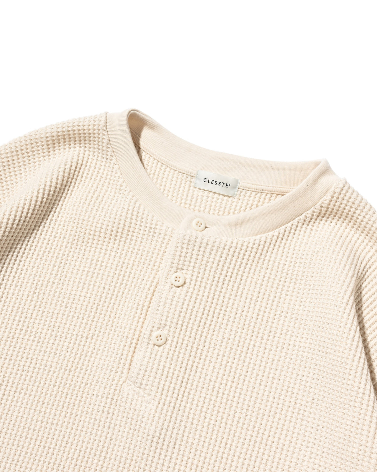 【10.28 WED 20:00- IN STOCK】 THERMAL HENLEY NECK L/S T-SHIRT WITH DRAWSTRINGS (IVORY)