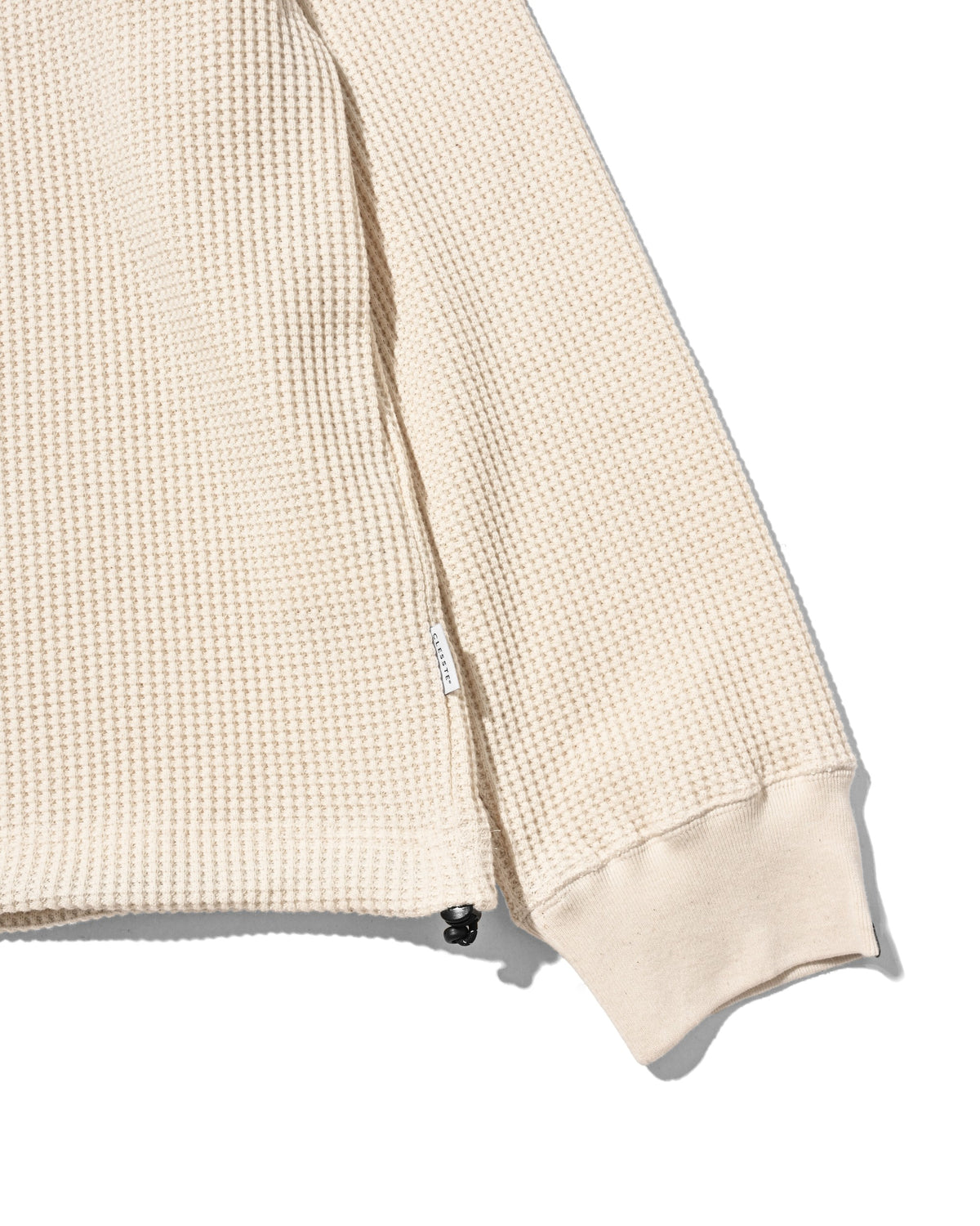 【10.28 WED 20:00- IN STOCK】 THERMAL HENLEY NECK L/S T-SHIRT WITH DRAWSTRINGS (IVORY)