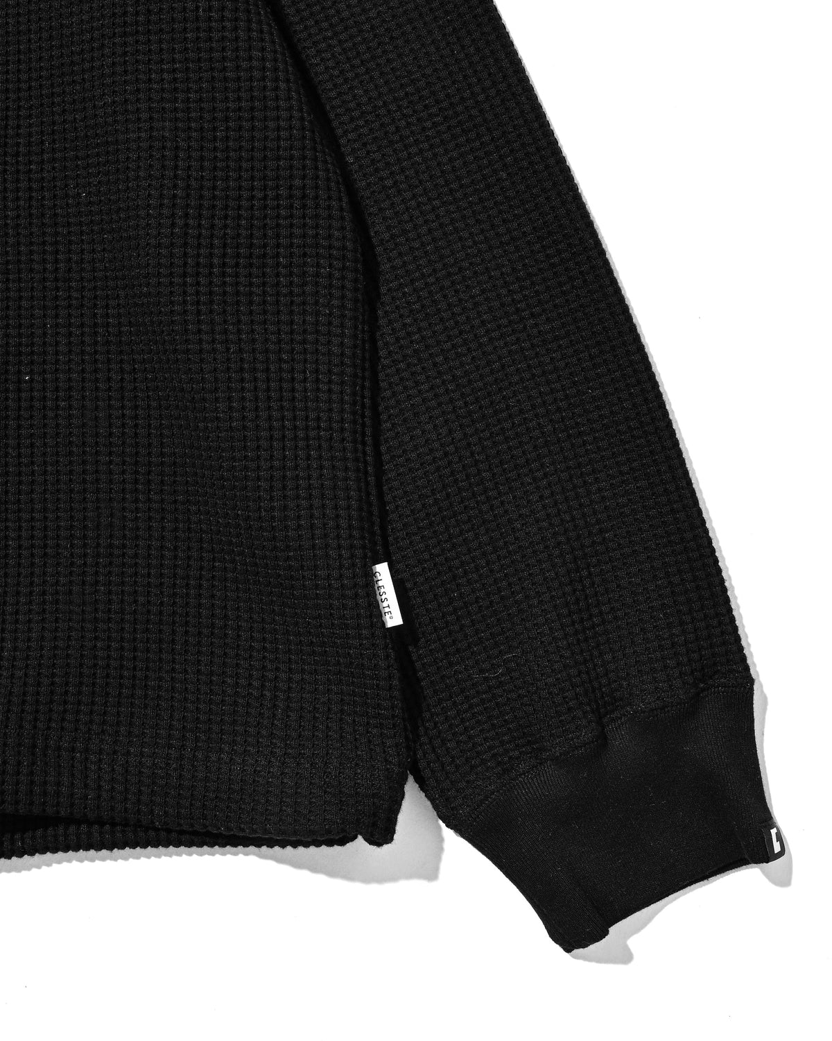 【10.28 WED 20:00- IN STOCK】 THERMAL HENLEY NECK L/S T-SHIRT WITH DRAWSTRINGS (BLACK)