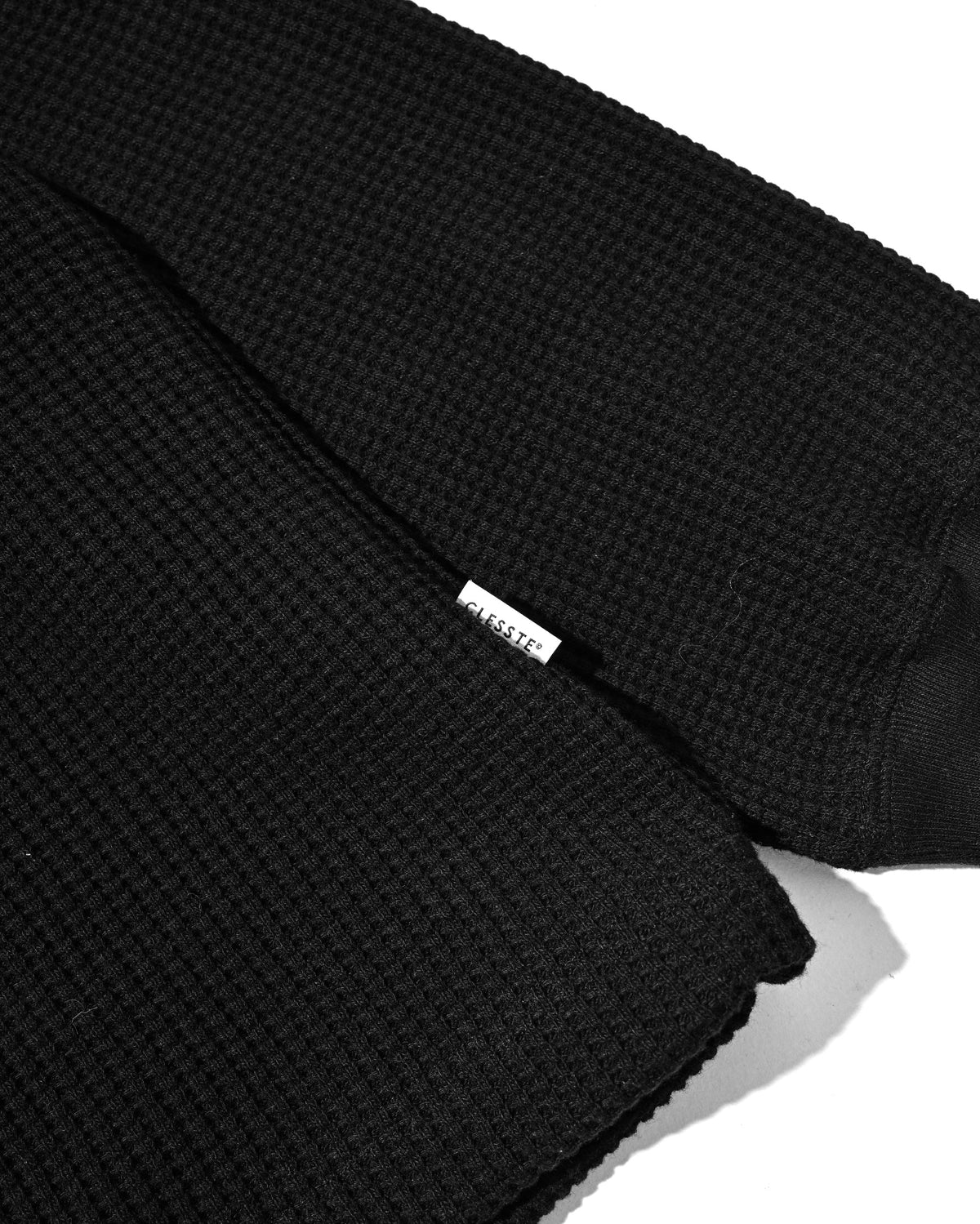 【10.28 WED 20:00- IN STOCK】 THERMAL HENLEY NECK L/S T-SHIRT WITH DRAWSTRINGS (BLACK)