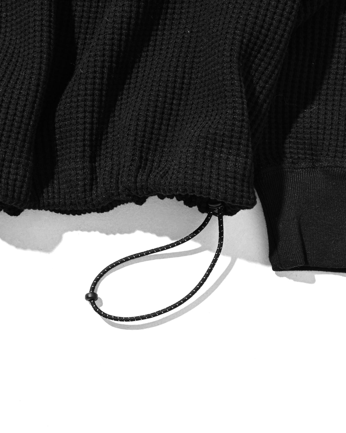【10.28 WED 20:00- IN STOCK】 THERMAL HENLEY NECK L/S T-SHIRT WITH DRAWSTRINGS (BLACK)