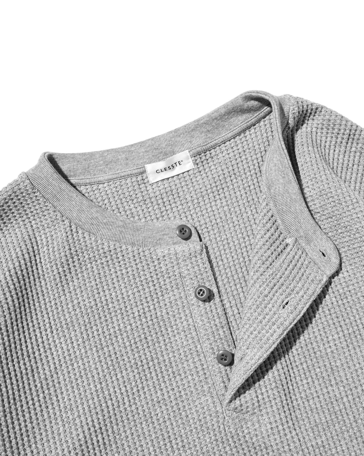 【10.28 WED 20:00- IN STOCK】 THERMAL HENLEY NECK L/S T-SHIRT WITH DRAWSTRINGS (GRAY)