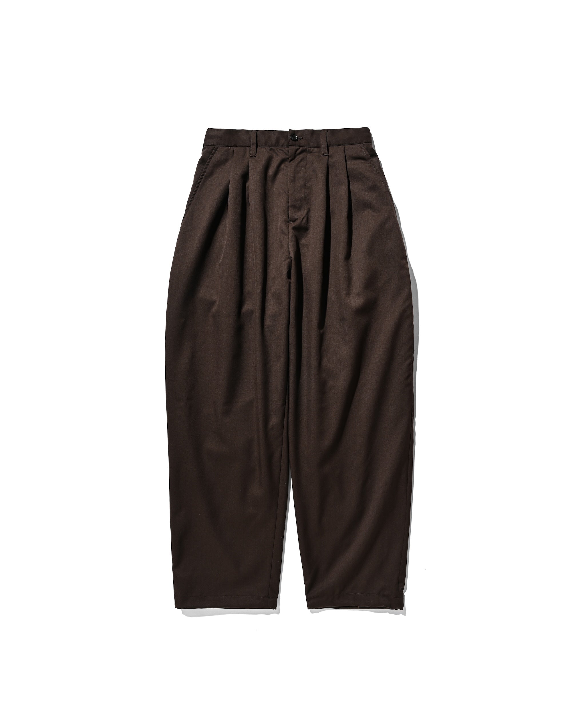【9.6 SAT 20:00- IN STOCK】WOOL GABARDINE CITY UNIFORM WIDE TAPERED PANTS (BROWN)