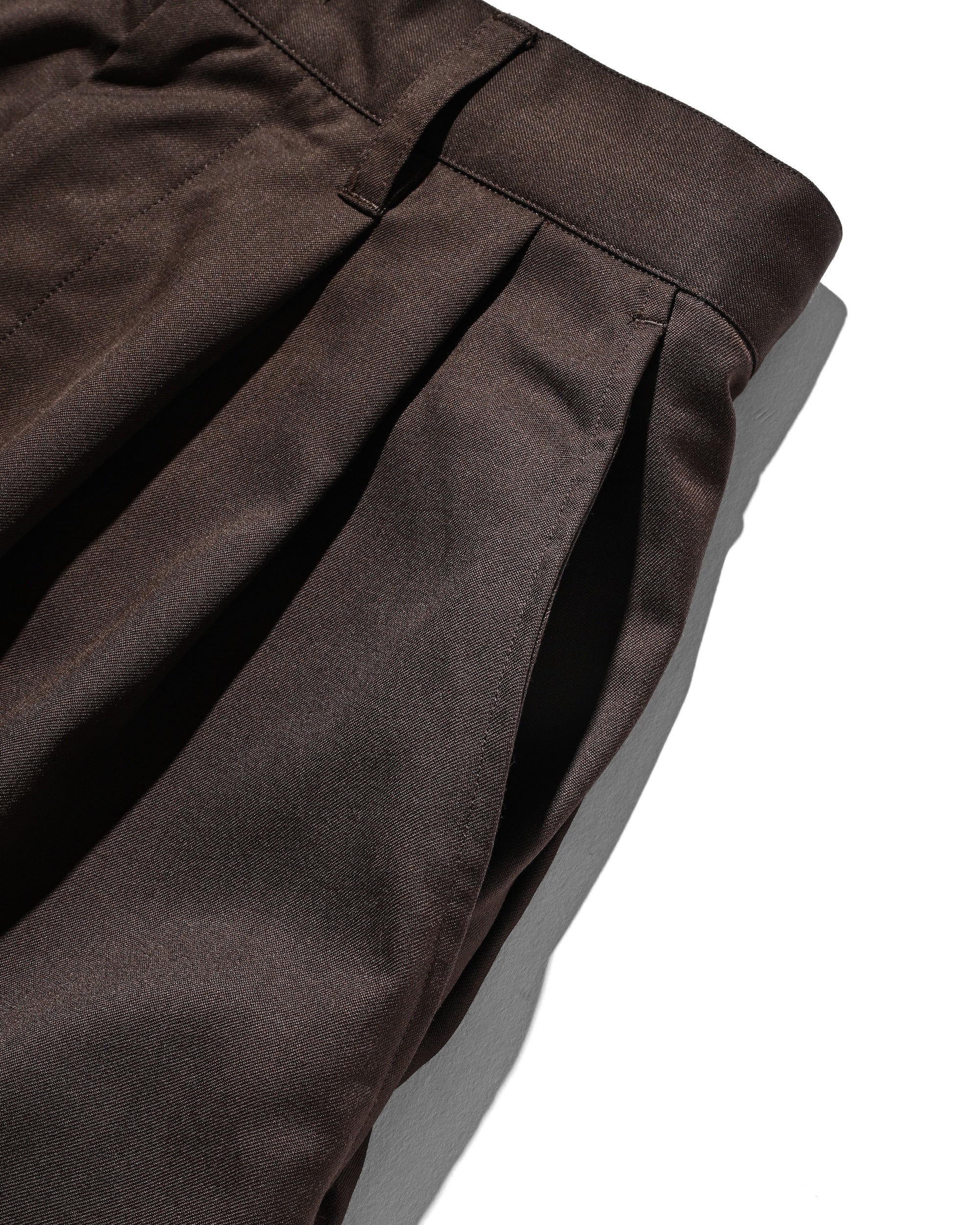 【9.6 SAT 20:00- IN STOCK】WOOL GABARDINE CITY UNIFORM WIDE TAPERED PANTS (BROWN)