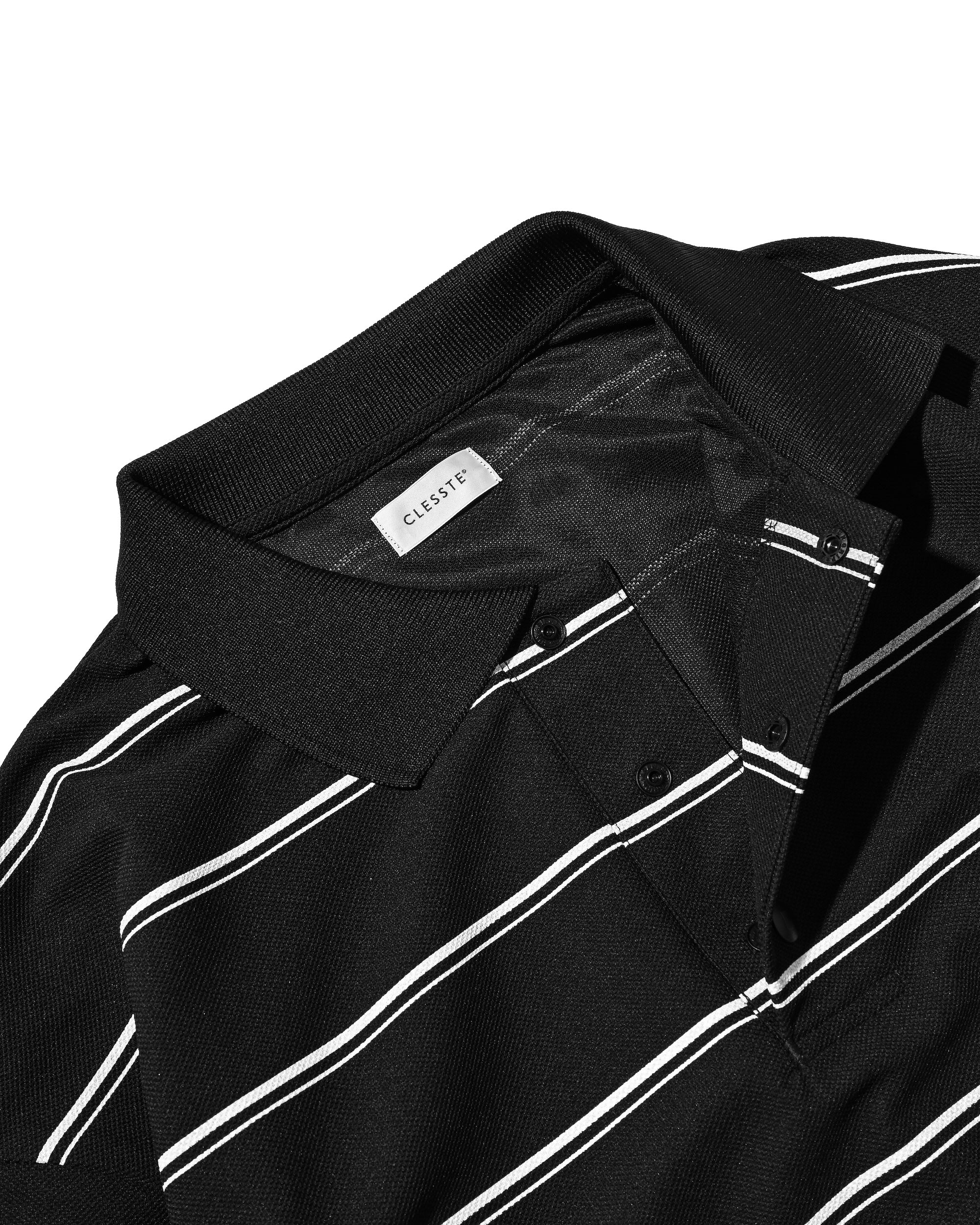 THICK/THIN STRIPE ACTIVE CITY POLO L/S SHIRTS (BLACK)