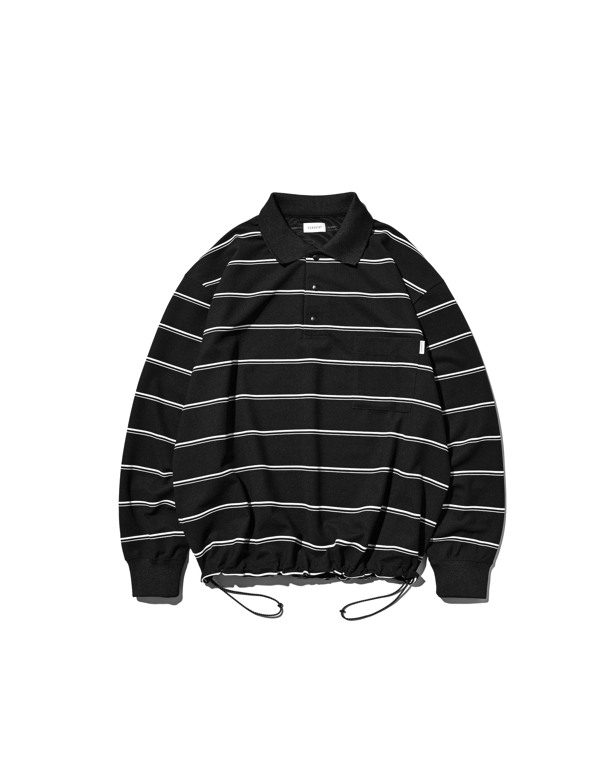 【3.25 WED 20:00- IN STOCK】THICK/THIN STRIPE ACTIVE CITY POLO L/S SHIRTS (BLACK)