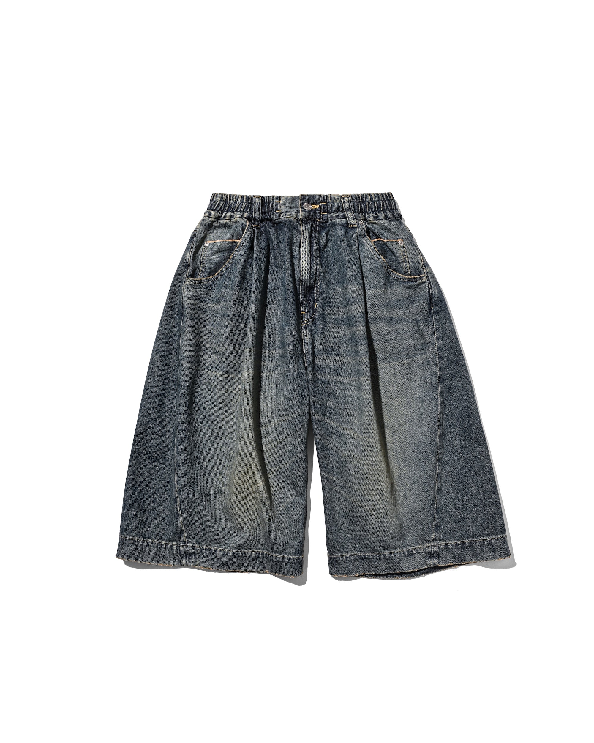 VINTAGE DYED SELVEDGE DENIM CITY BAGGY HALF PANTS (VINTAGE INDIGO)