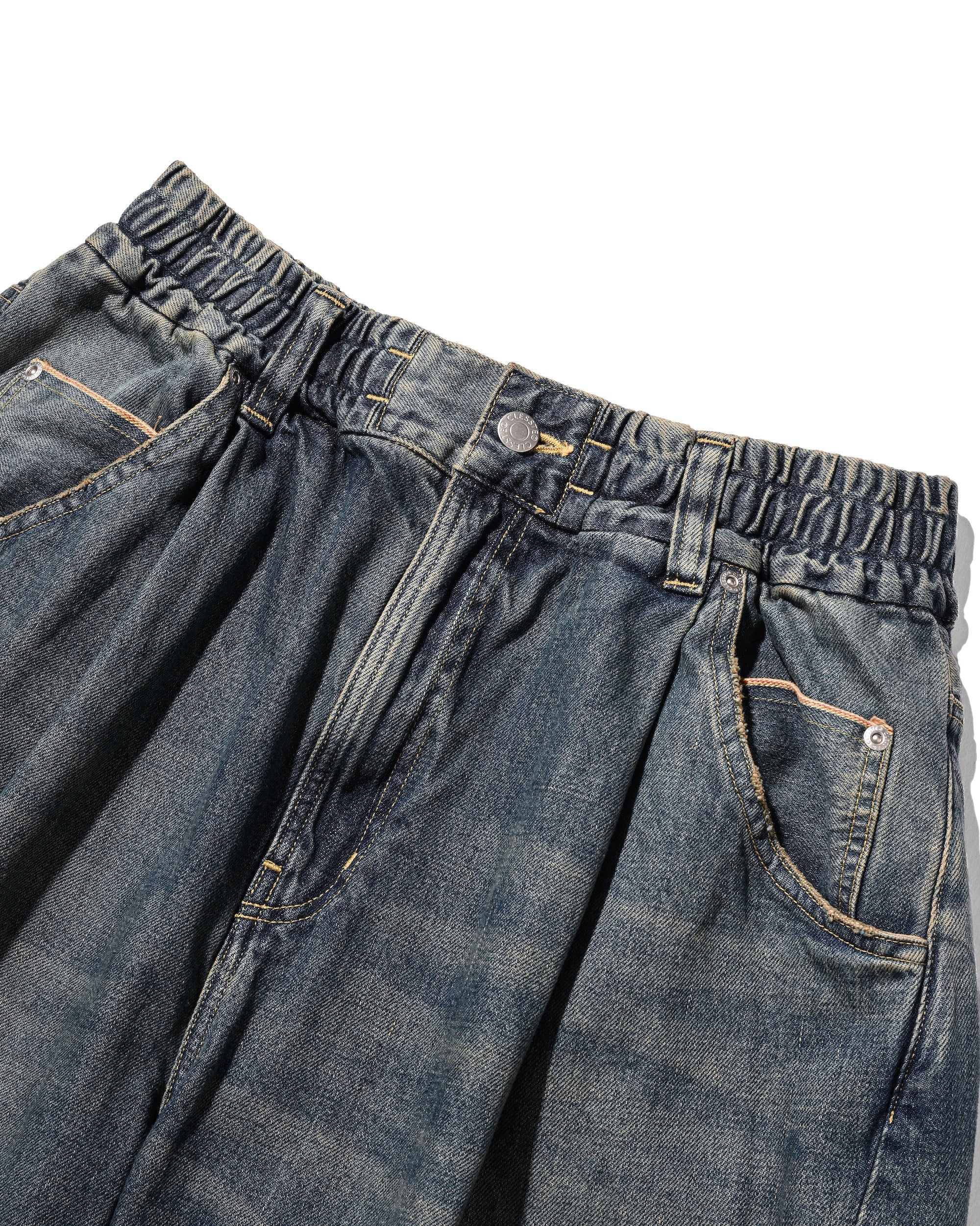 VINTAGE DYED SELVEDGE DENIM CITY BAGGY HALF PANTS (VINTAGE INDIGO)