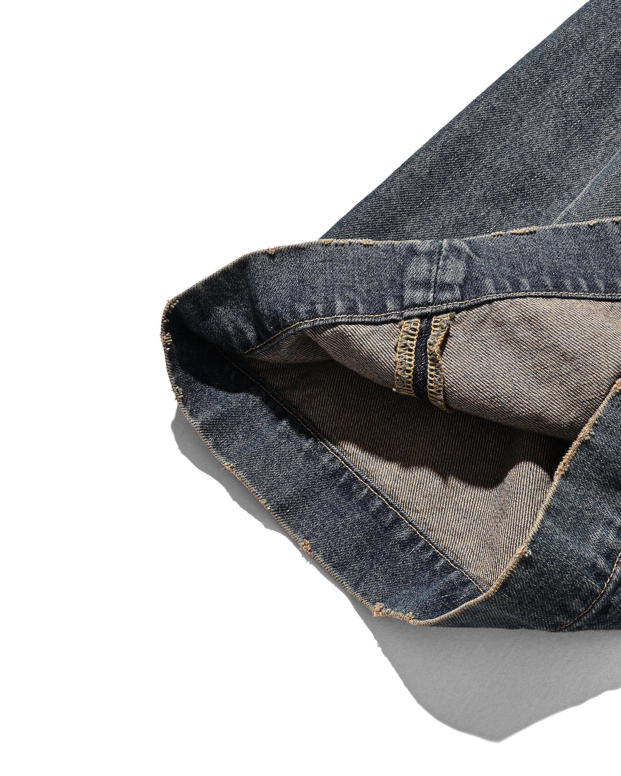 VINTAGE DYED SELVEDGE DENIM CITY BAGGY HALF PANTS (VINTAGE INDIGO)