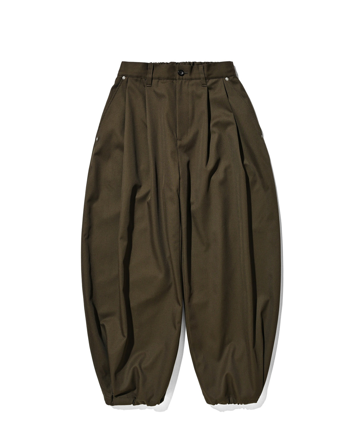 【10.7 WED 20:00- IN STOCK】 WOOL KERSEY CITY WIDE TAPERED BALLOON PANTS (OLIVE)