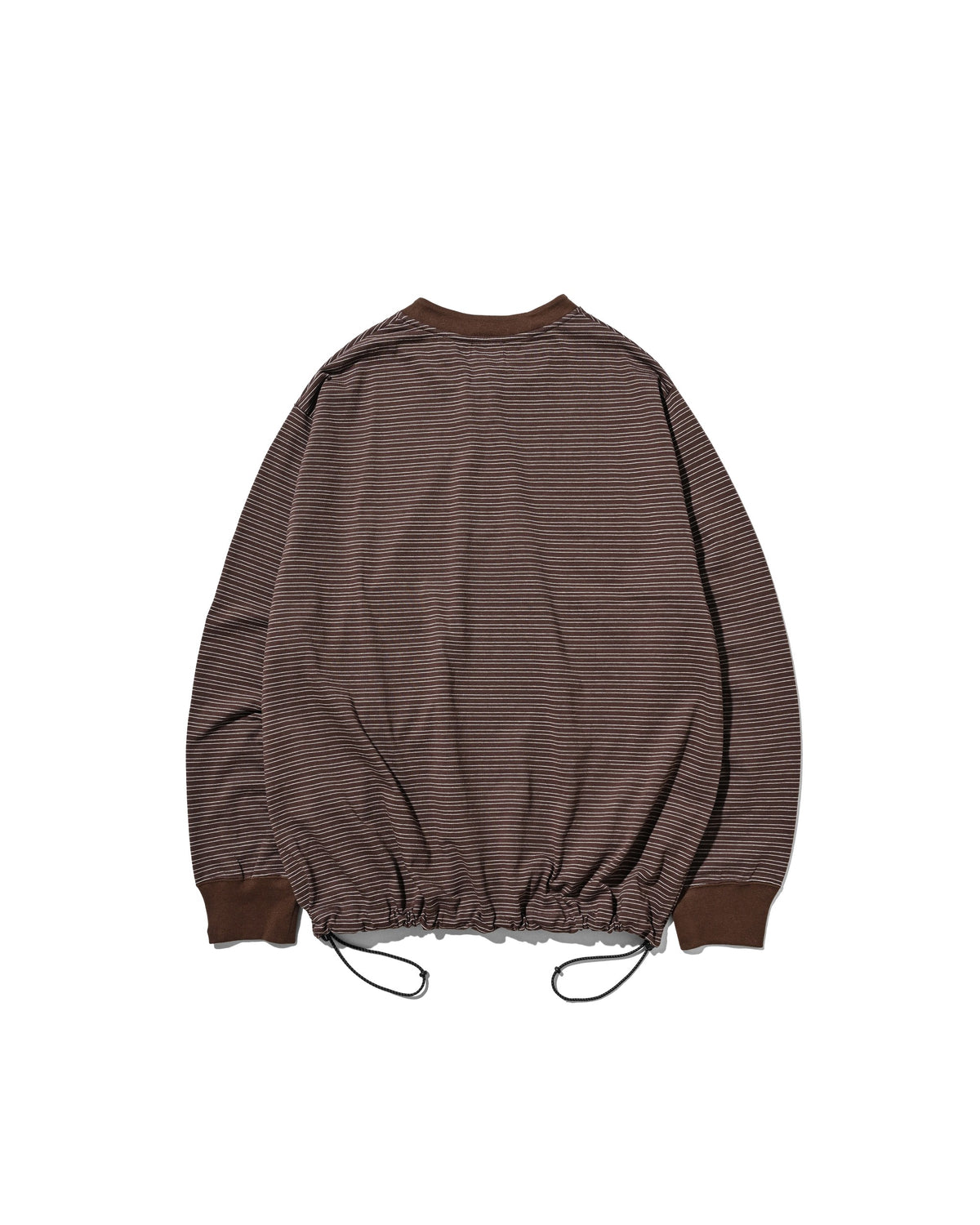 【10.14 WED 20:00- IN STOCK】 MICRO STRIPE HENLEY NECK L/S T-SHIRT WITH DRAWSTRINGS (BROWN)