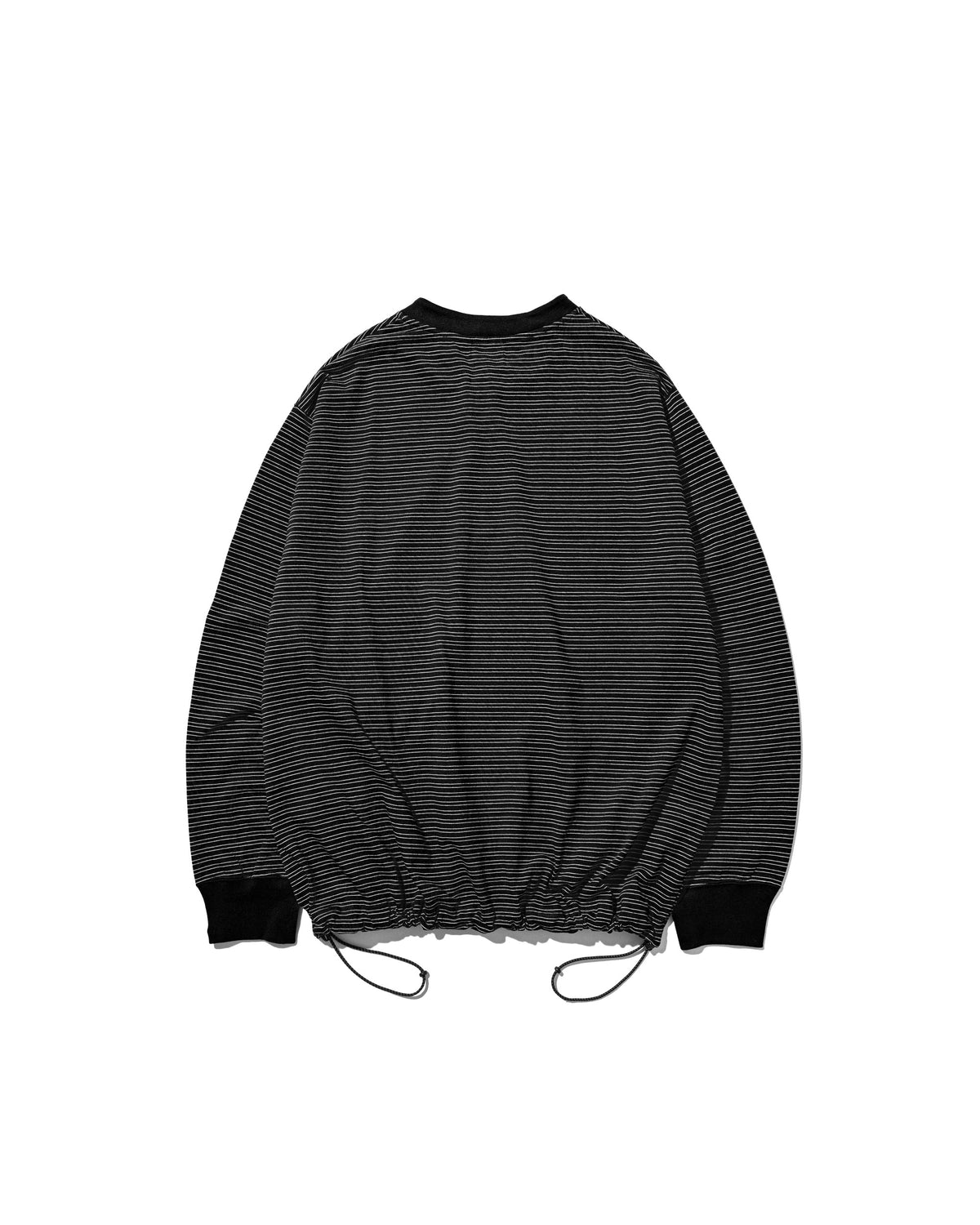 【10.14 WED 20:00- IN STOCK】MICRO STRIPE HENLEY NECK L/S T-SHIRT WITH DRAWSTRINGS (BLACK)