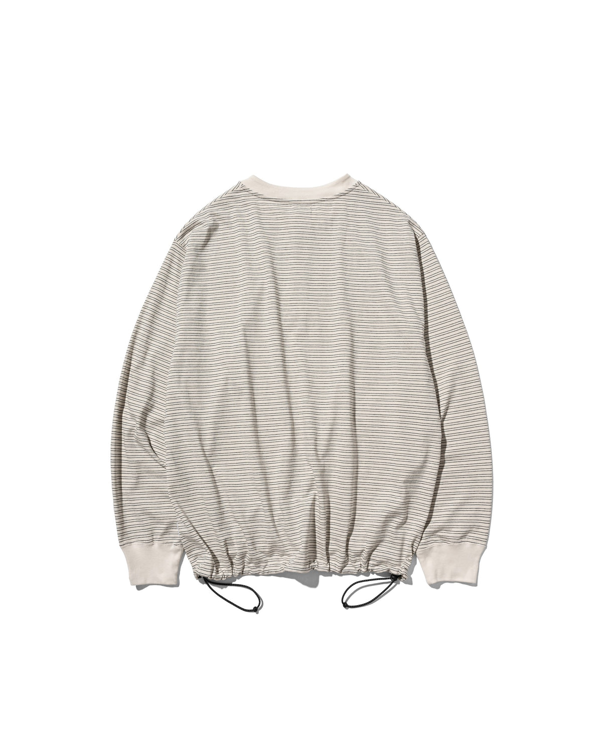【10.14 WED 20:00- IN STOCK】 MICRO STRIPE HENLEY NECK L/S T-SHIRT WITH DRAWSTRINGS (IVORY)