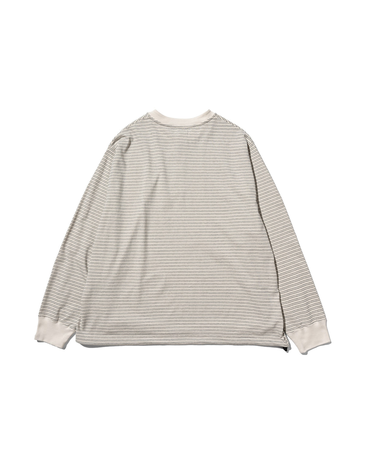 【10.14 WED 20:00- IN STOCK】 MICRO STRIPE HENLEY NECK L/S T-SHIRT WITH DRAWSTRINGS (IVORY)