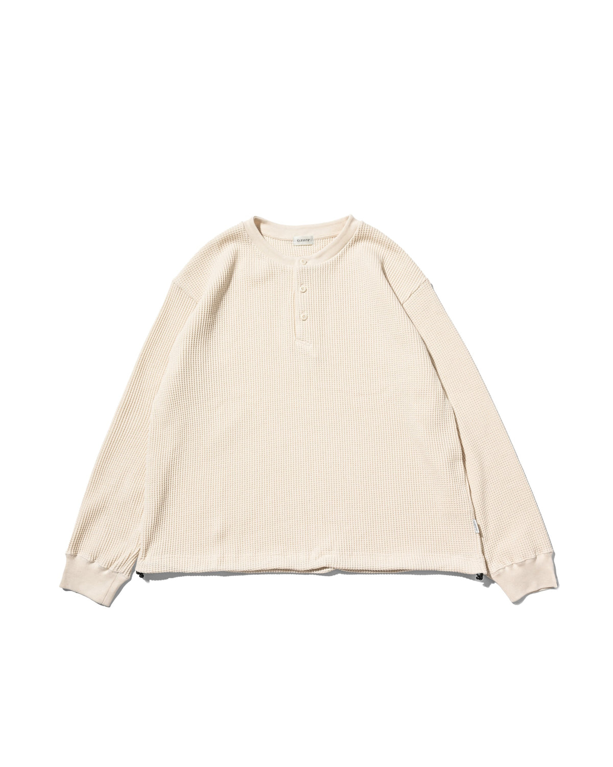 【10.28 WED 20:00- IN STOCK】 THERMAL HENLEY NECK L/S T-SHIRT WITH DRAWSTRINGS (IVORY)