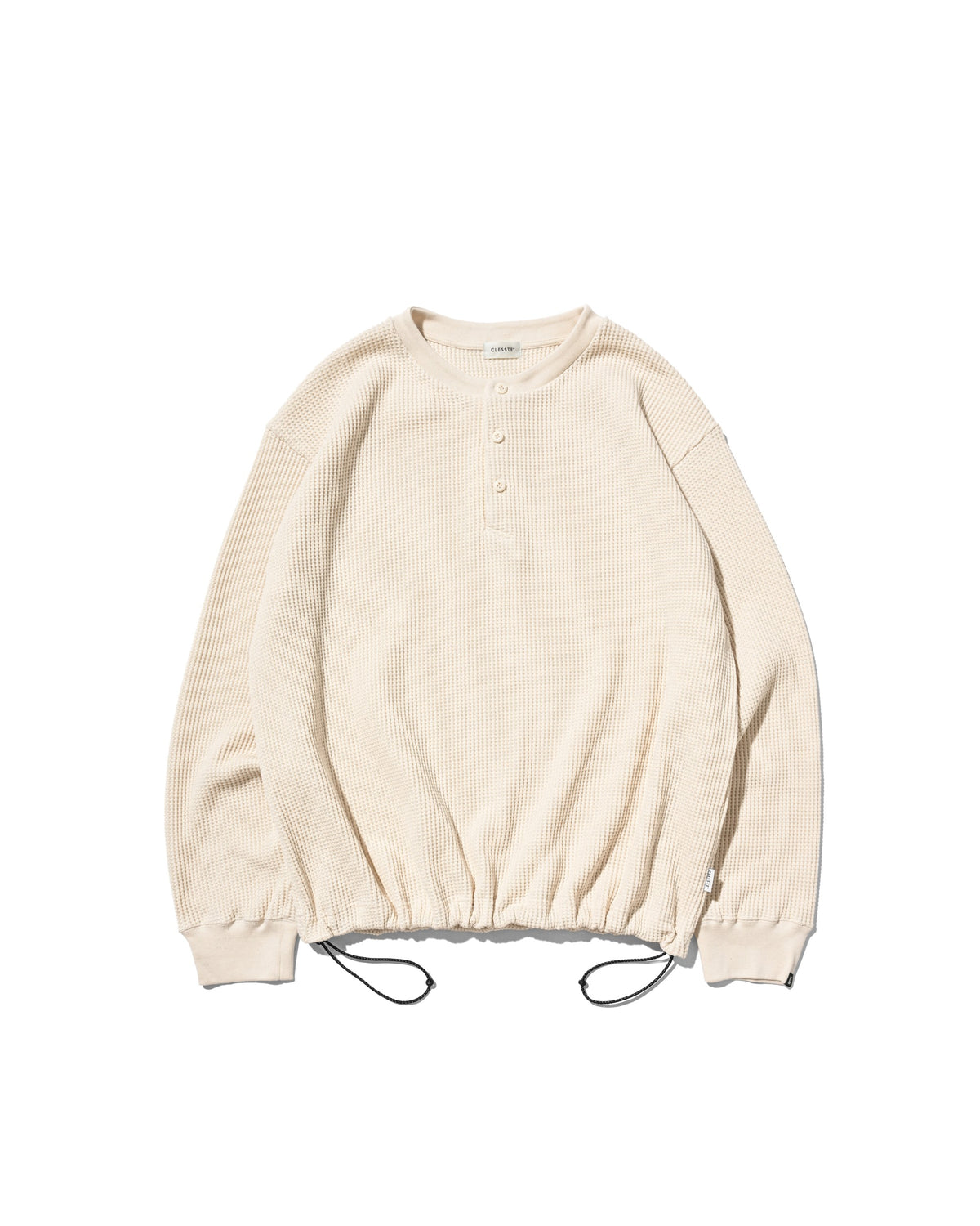 【10.28 WED 20:00- IN STOCK】 THERMAL HENLEY NECK L/S T-SHIRT WITH DRAWSTRINGS (IVORY)