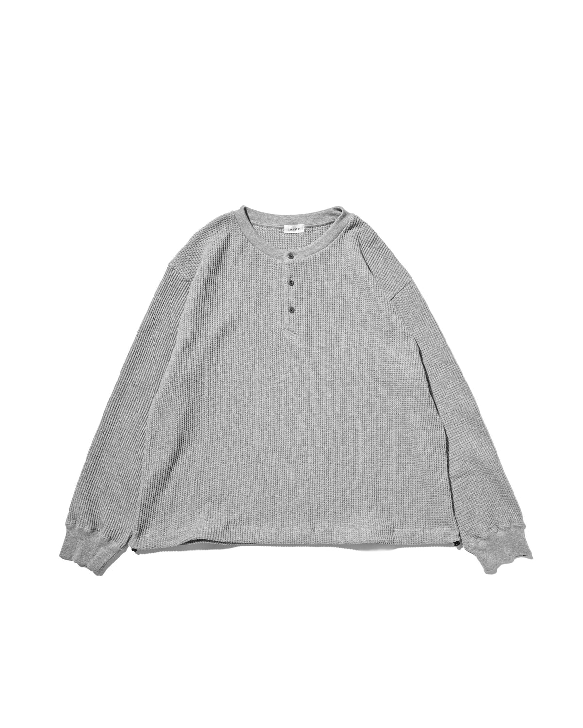 【10.28 WED 20:00- IN STOCK】 THERMAL HENLEY NECK L/S T-SHIRT WITH DRAWSTRINGS (GRAY)