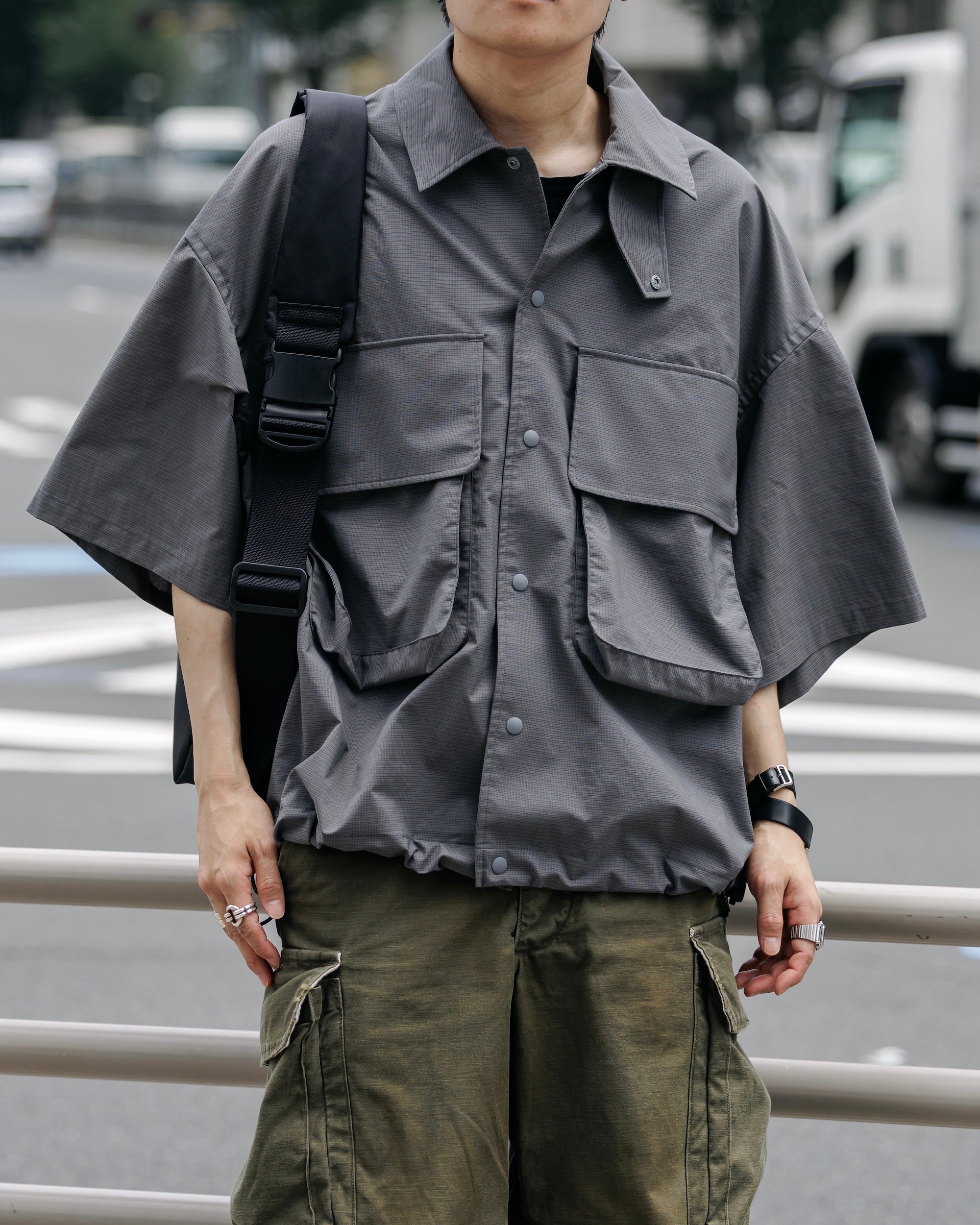 GRAPH CHECK WADING S/S SHIRT JACKET (CHARCOAL×BLACK)
