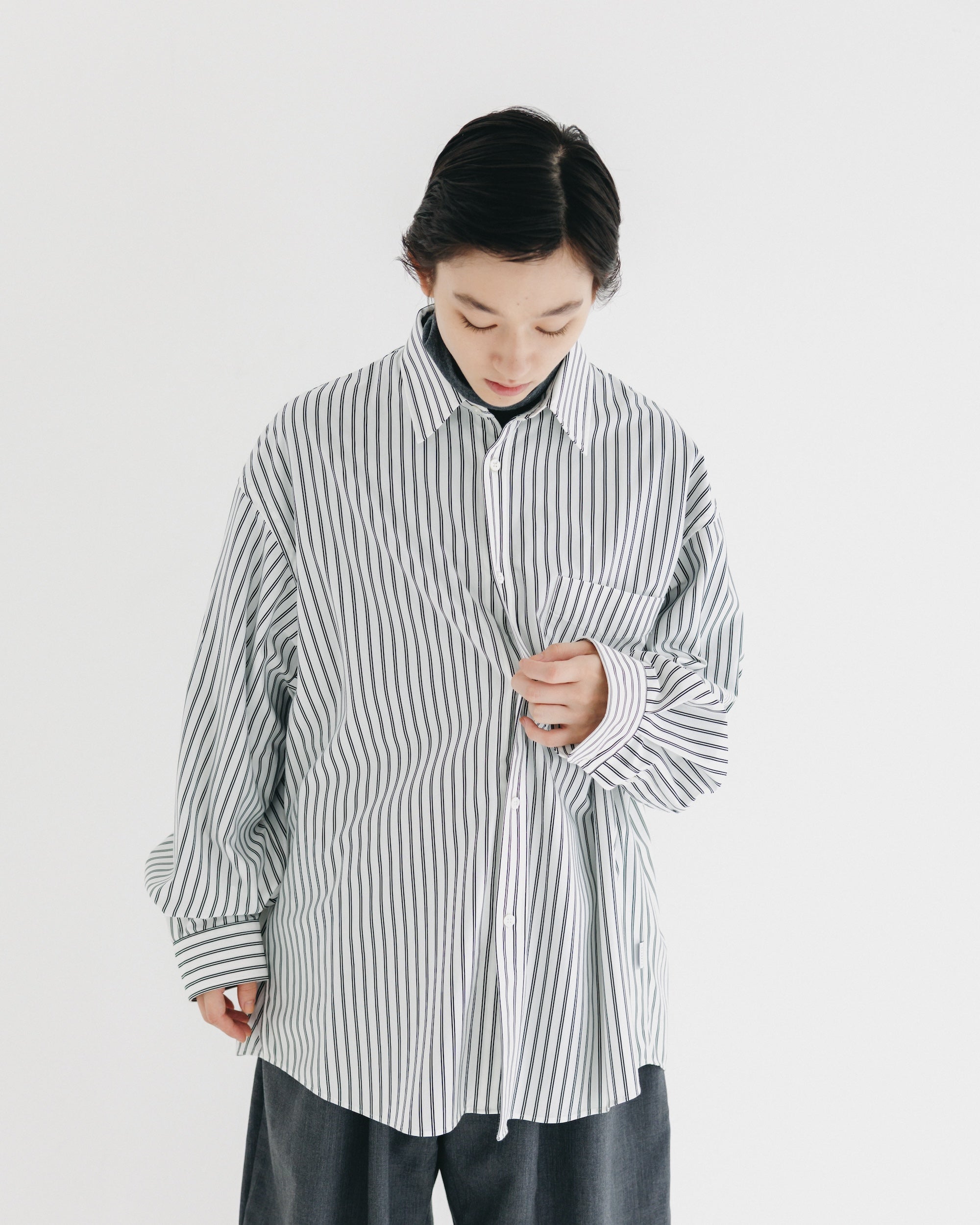 【9.17 WED 20:00- IN STOCK】46G KNIT EVERYDAY L/S SHIRT (WHITE STRIPE)