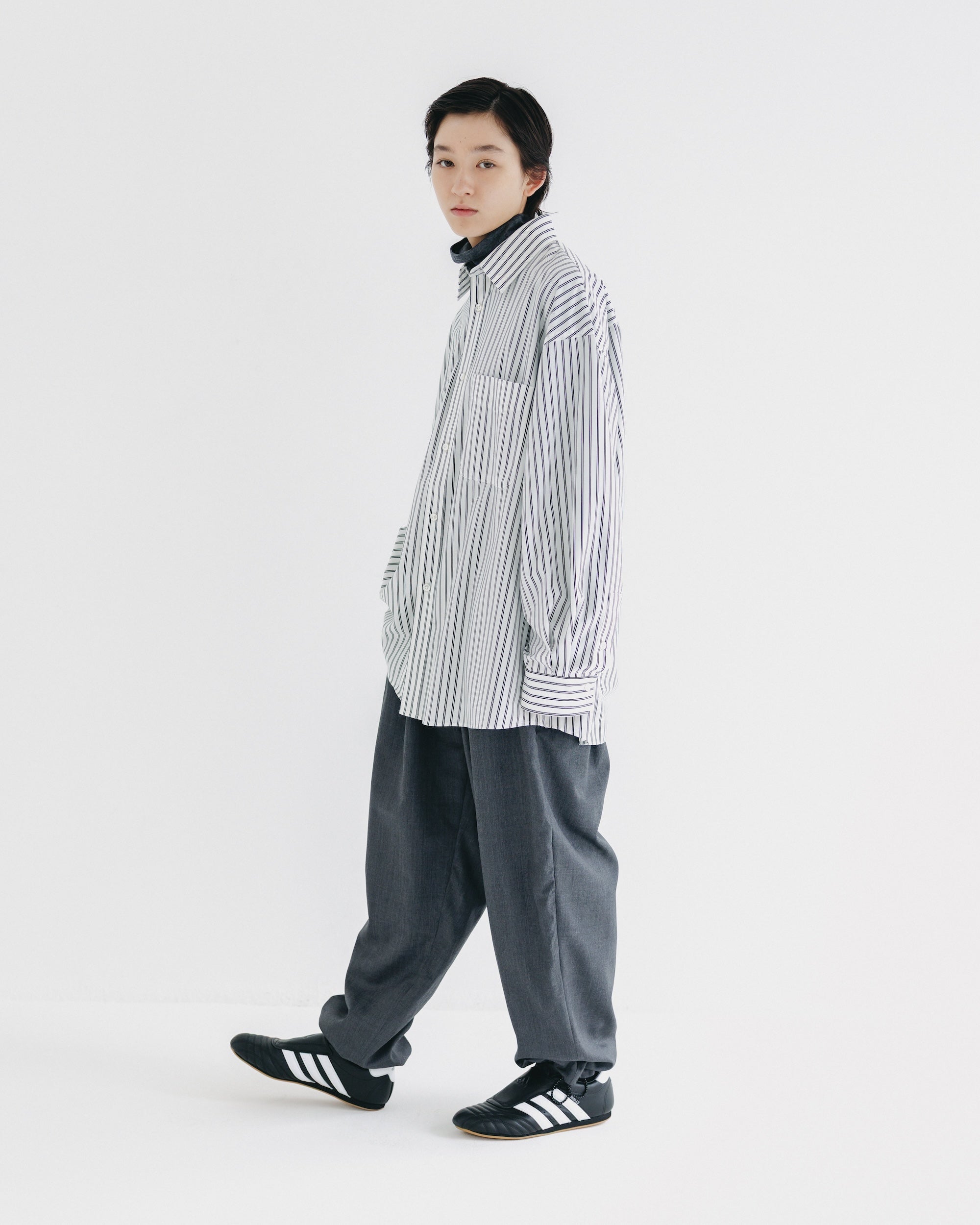 【9.17 WED 20:00- IN STOCK】46G KNIT EVERYDAY L/S SHIRT (WHITE STRIPE)