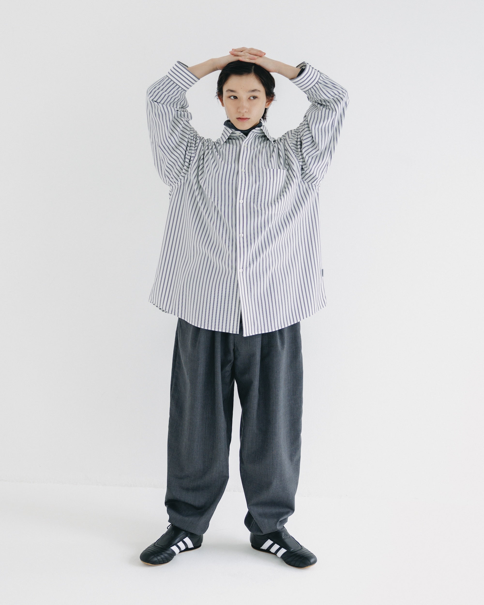 【9.17 WED 20:00- IN STOCK】46G KNIT EVERYDAY L/S SHIRT (WHITE STRIPE)