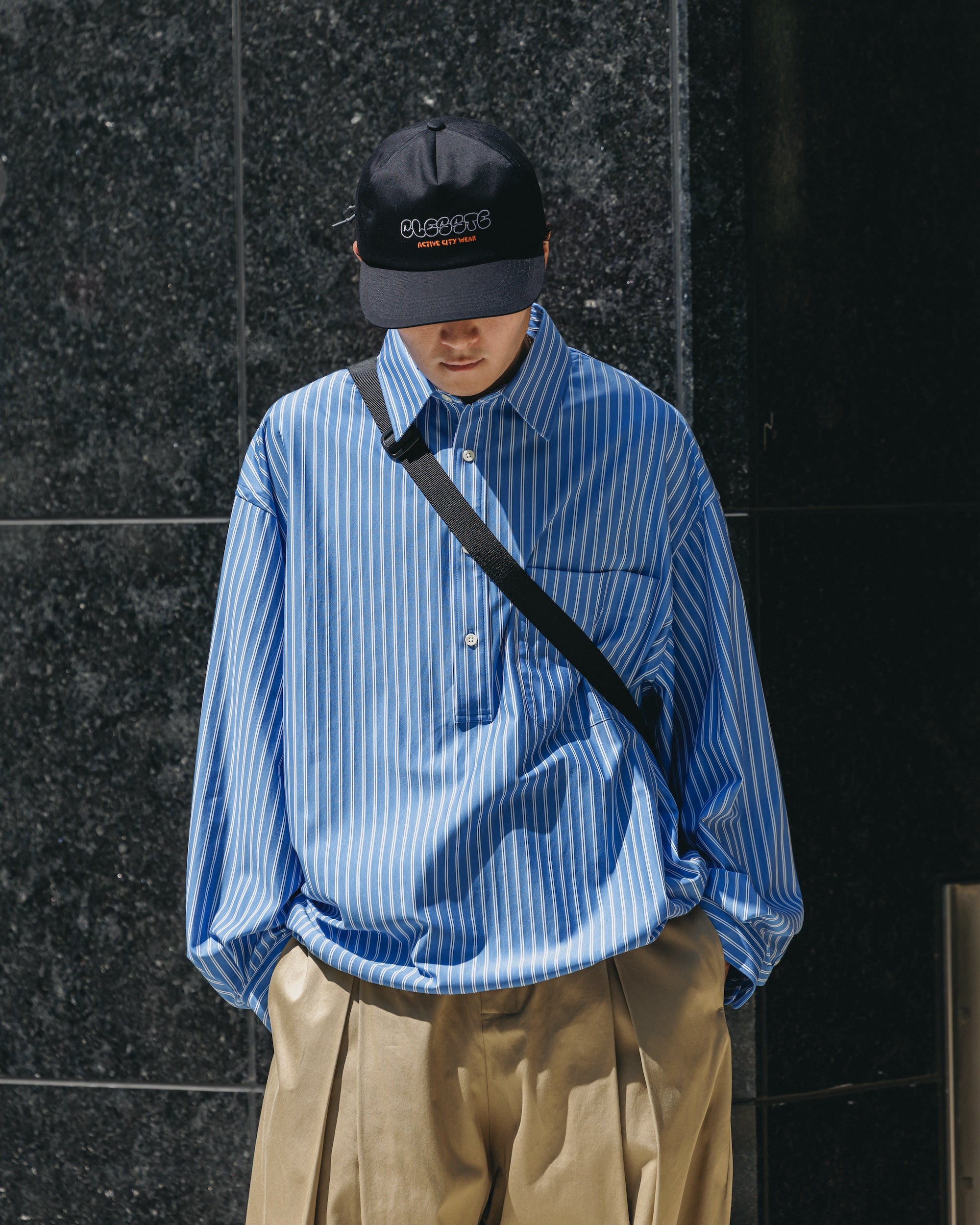 【9.27 SAT 20:00- IN STOCK】46G KNIT EVERYDAY PULLOVER L/S SHIRT (SAX BLUE STRIPE).