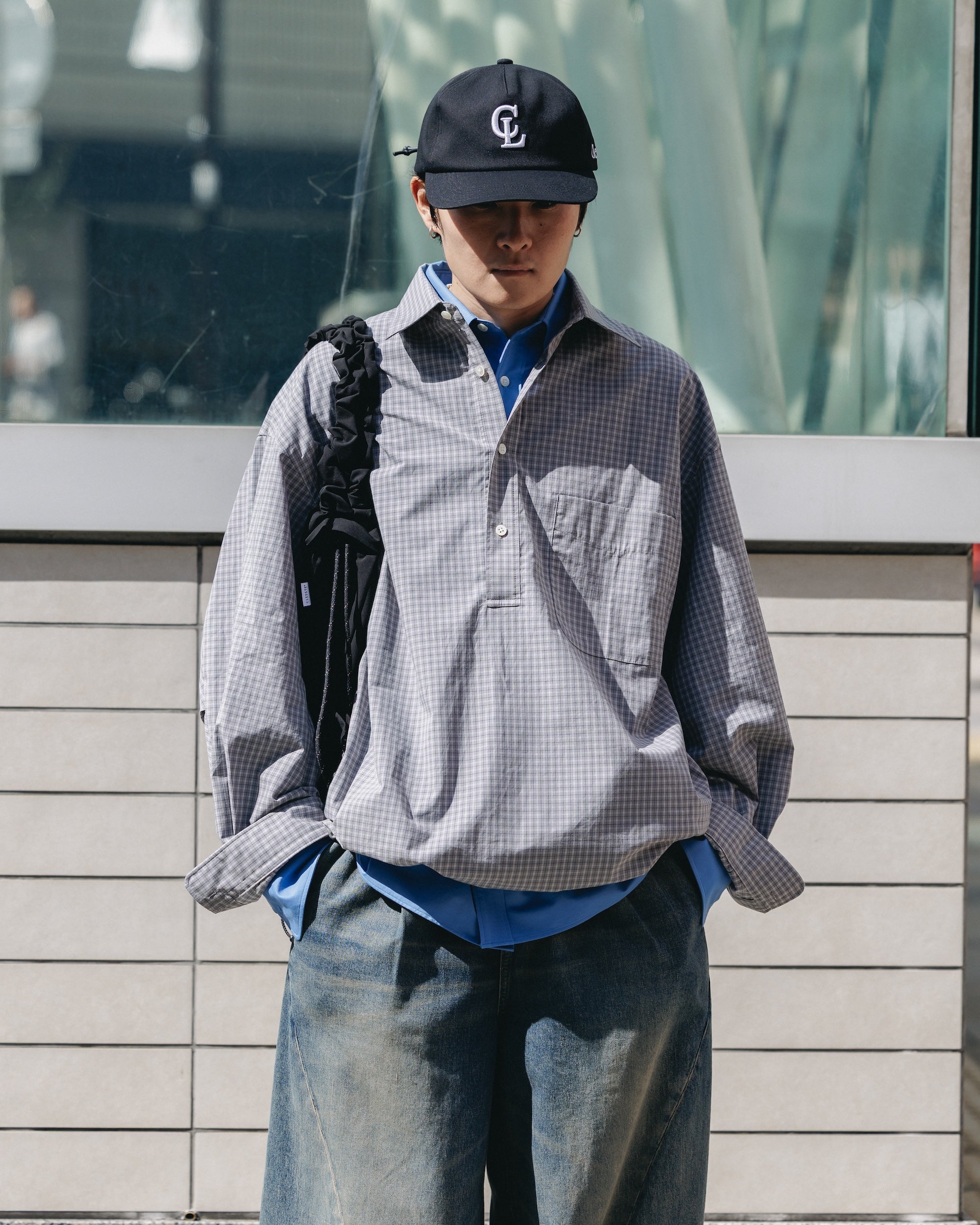 【11.8 SAT 20:00- IN STOCK】MINI PLAID L/S PULLOVER SHIRT (GRAY)