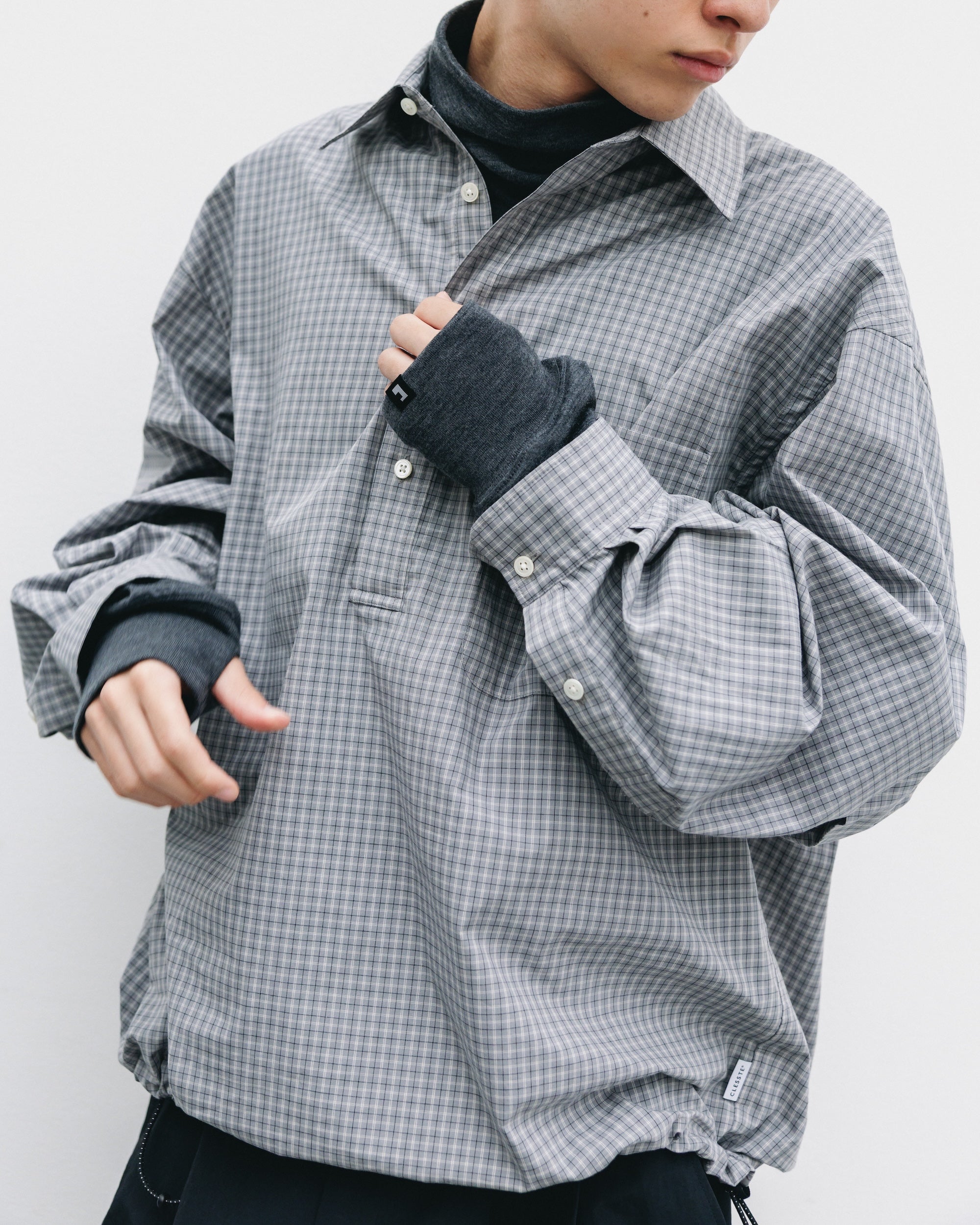 【11.8 SAT 20:00- IN STOCK】MINI PLAID L/S PULLOVER SHIRT (GRAY)