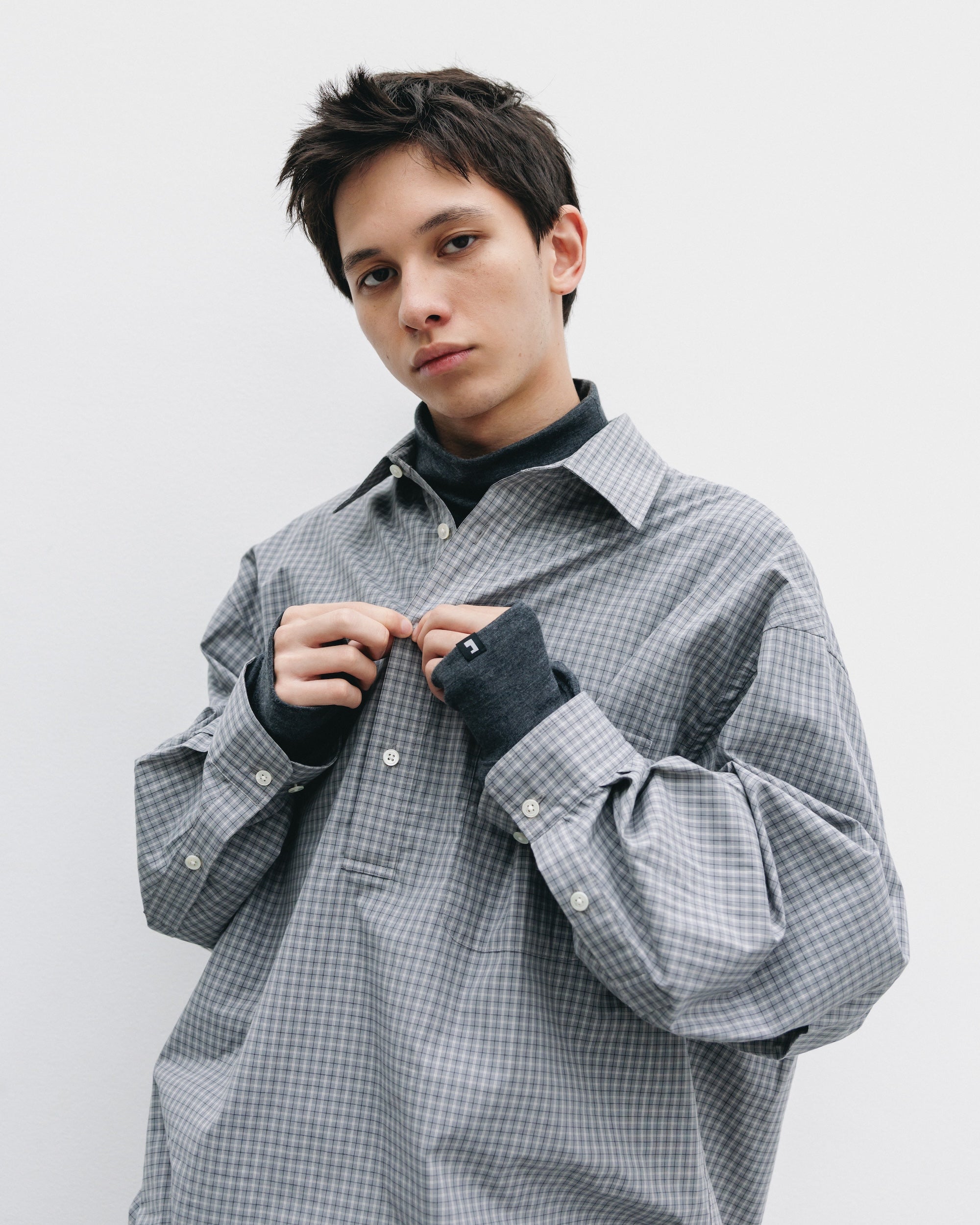 【11.8 SAT 20:00- IN STOCK】MINI PLAID L/S PULLOVER SHIRT (GRAY)