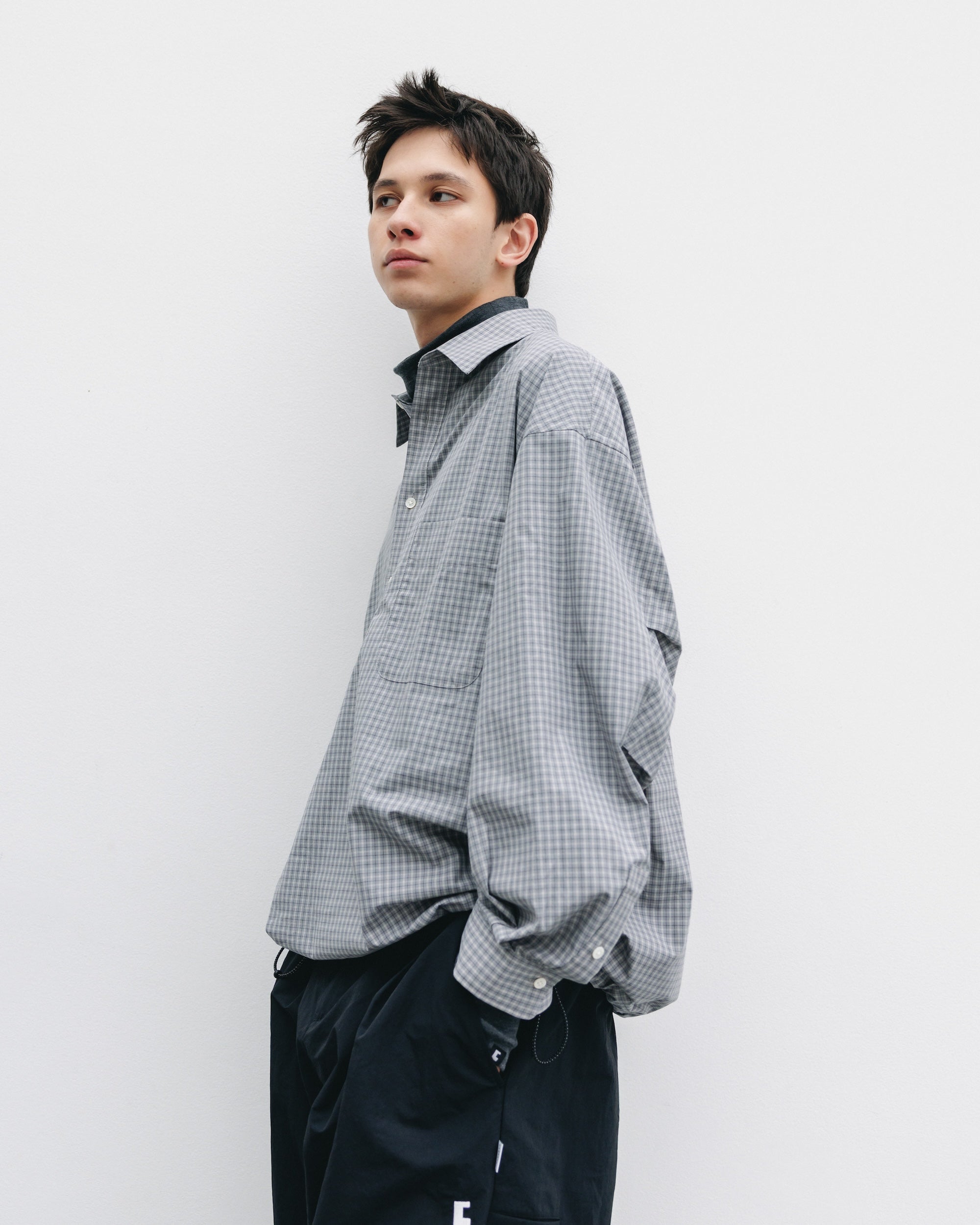 【11.8 SAT 20:00- IN STOCK】MINI PLAID L/S PULLOVER SHIRT (GRAY)