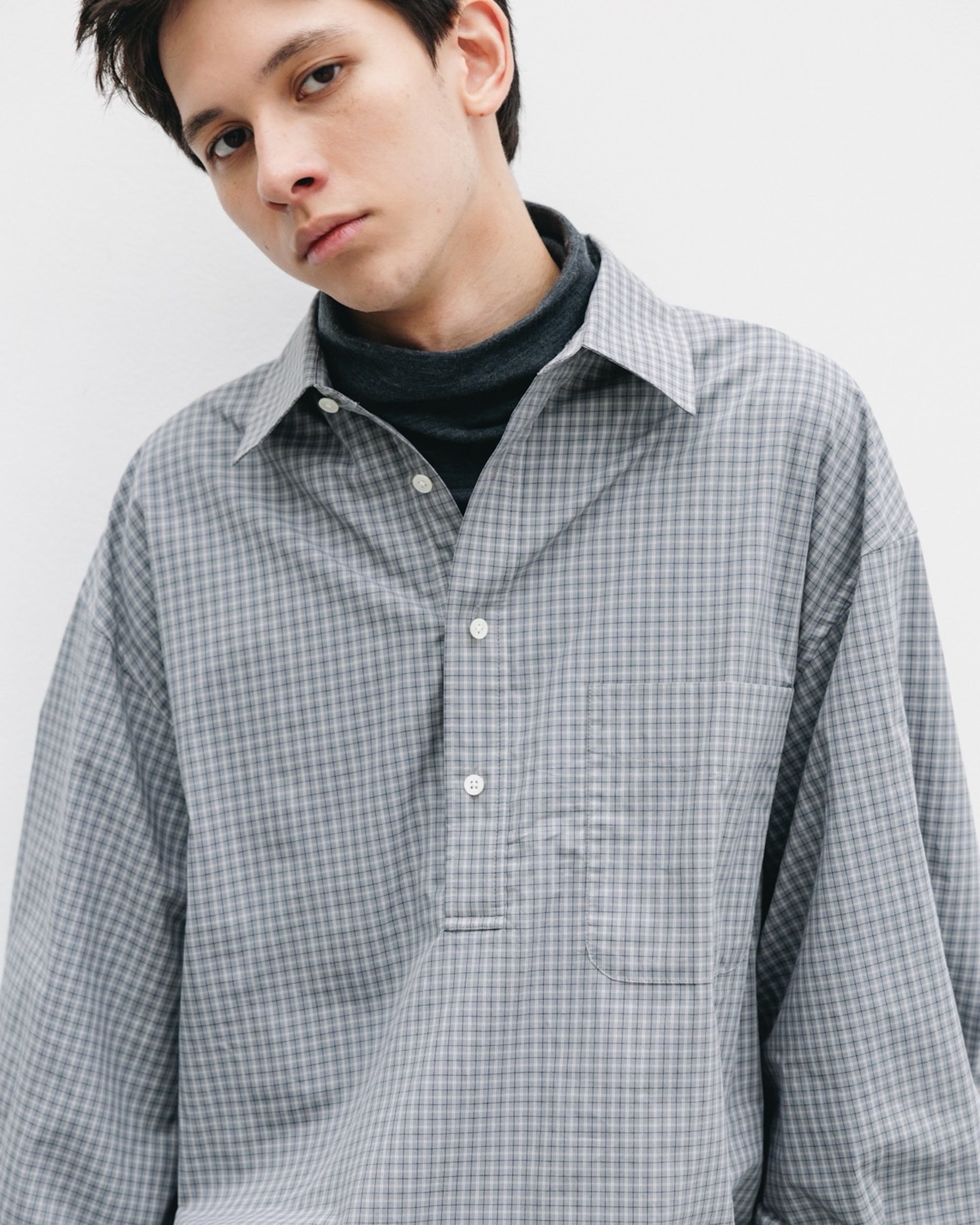 【11.8 SAT 20:00- IN STOCK】MINI PLAID L/S PULLOVER SHIRT (GRAY)