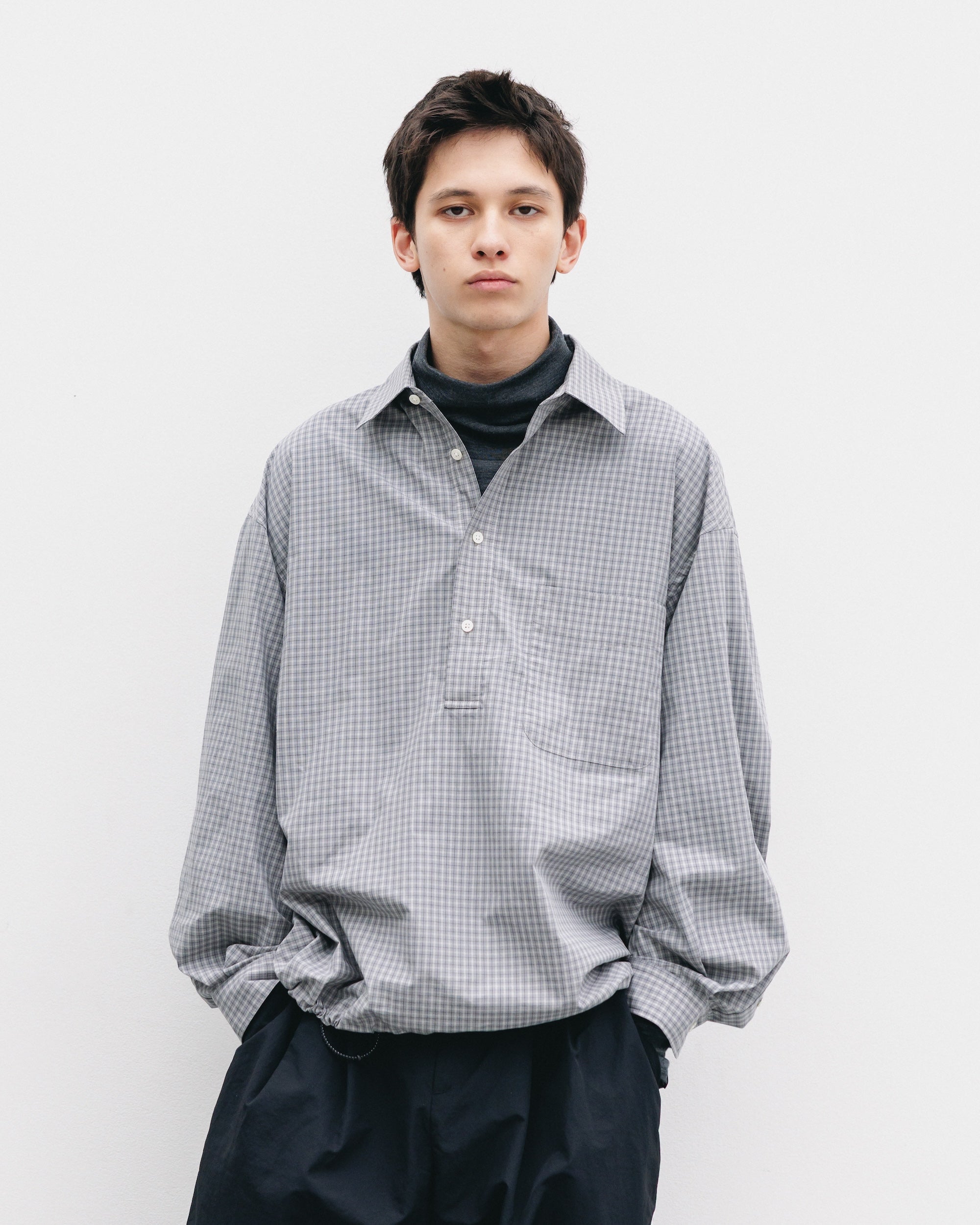【11.8 SAT 20:00- IN STOCK】MINI PLAID L/S PULLOVER SHIRT (GRAY)