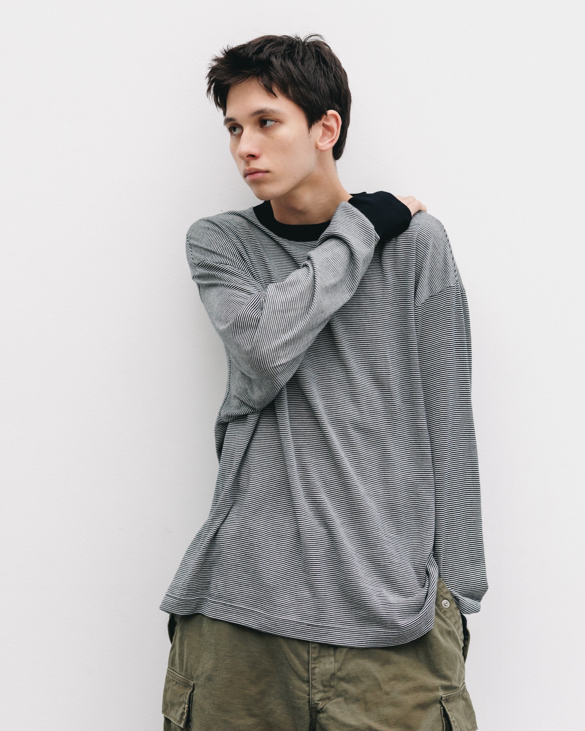 WOOL BORDER L/S T-SHIRT (BLACK×WHITE)