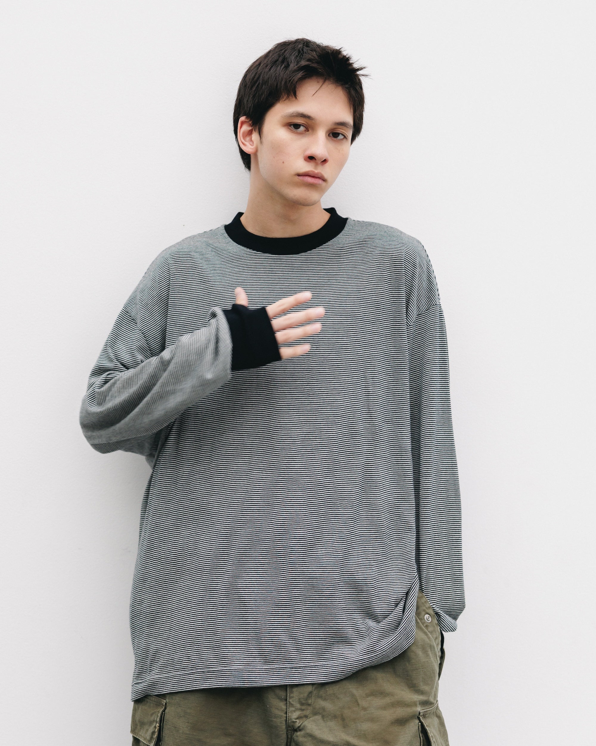 WOOL BORDER L/S T-SHIRT (BLACK×WHITE)