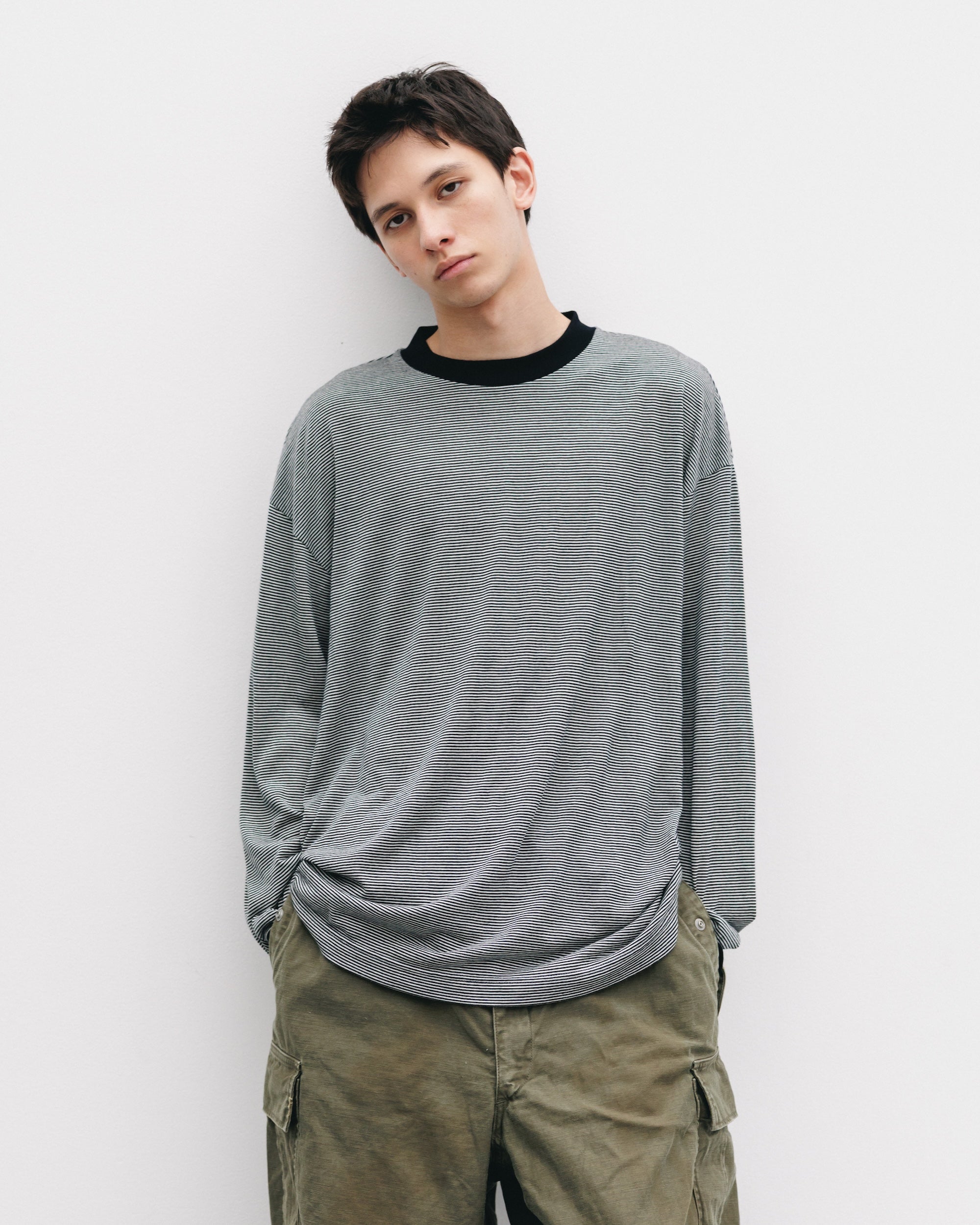 WOOL BORDER L/S T-SHIRT (BLACK×WHITE)