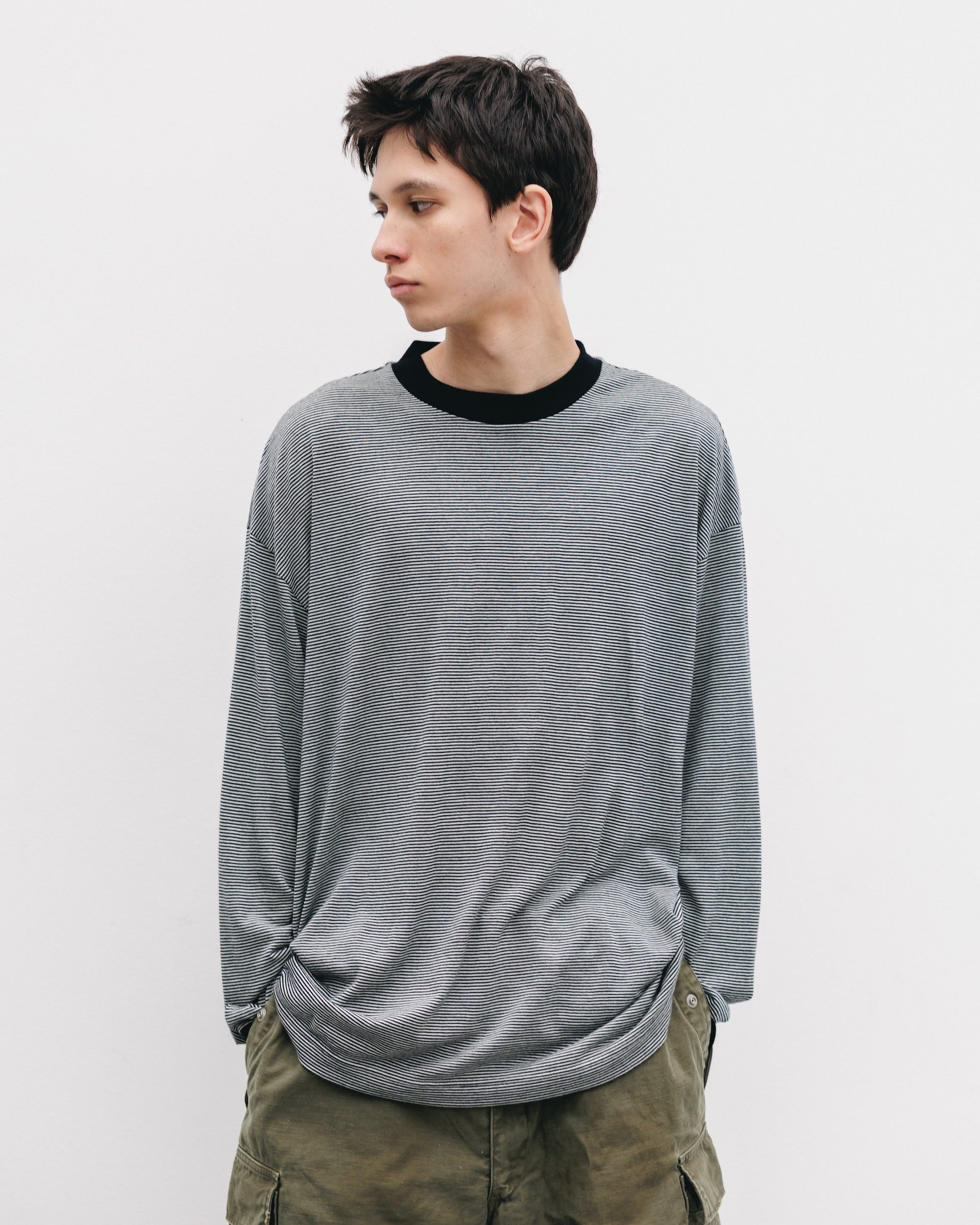 WOOL BORDER L/S T-SHIRT (BLACK×WHITE)