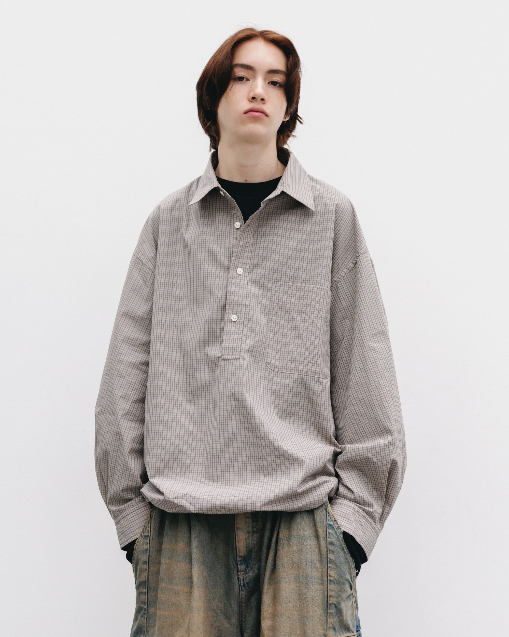 【11.8 SAT 20:00- IN STOCK】MINI PLAID L/S PULLOVER SHIRT (BEIGE)