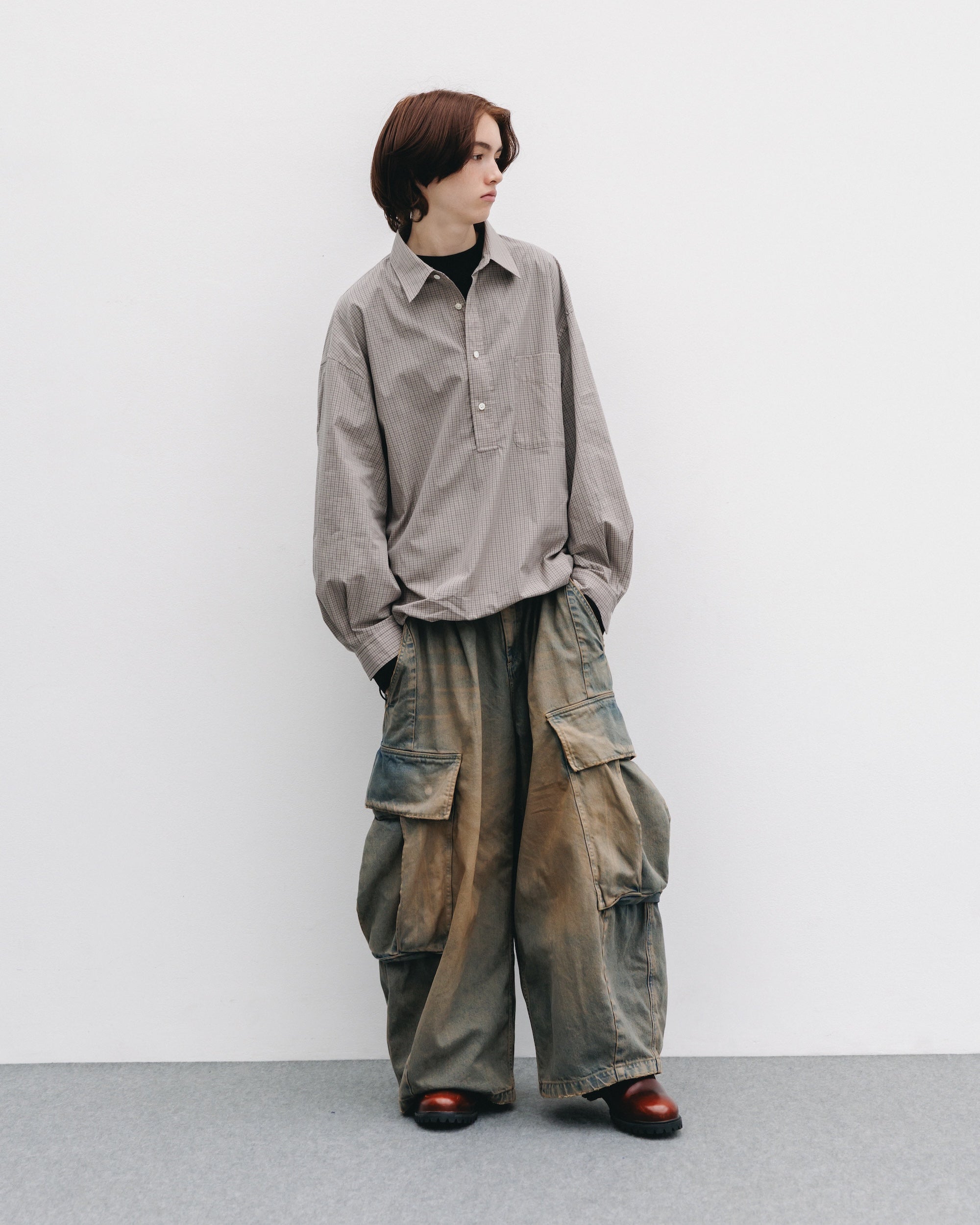 【11.8 SAT 20:00- IN STOCK】MINI PLAID L/S PULLOVER SHIRT (BEIGE)