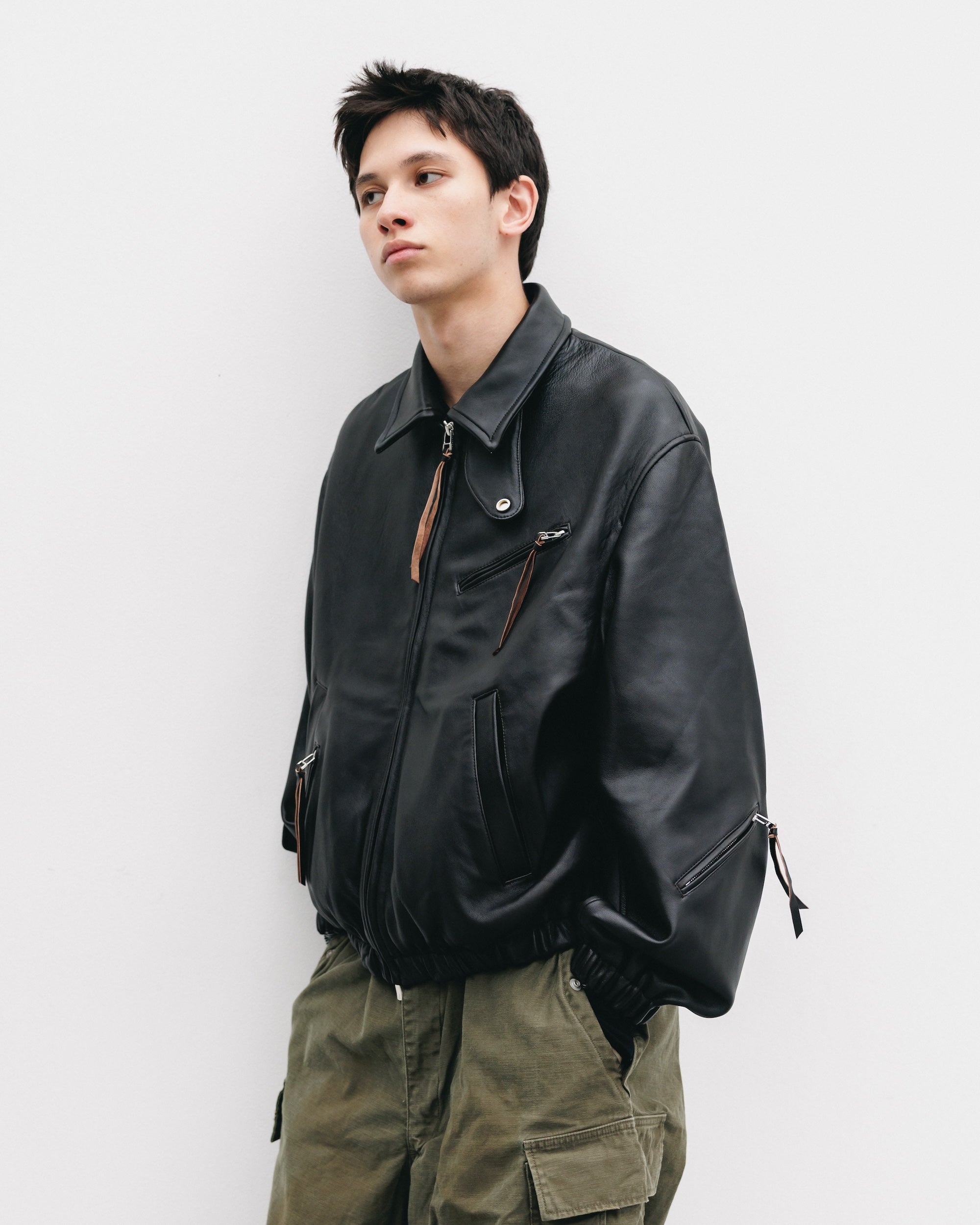 SHEEP LEATHER UTILITY JACKET (BLACK)