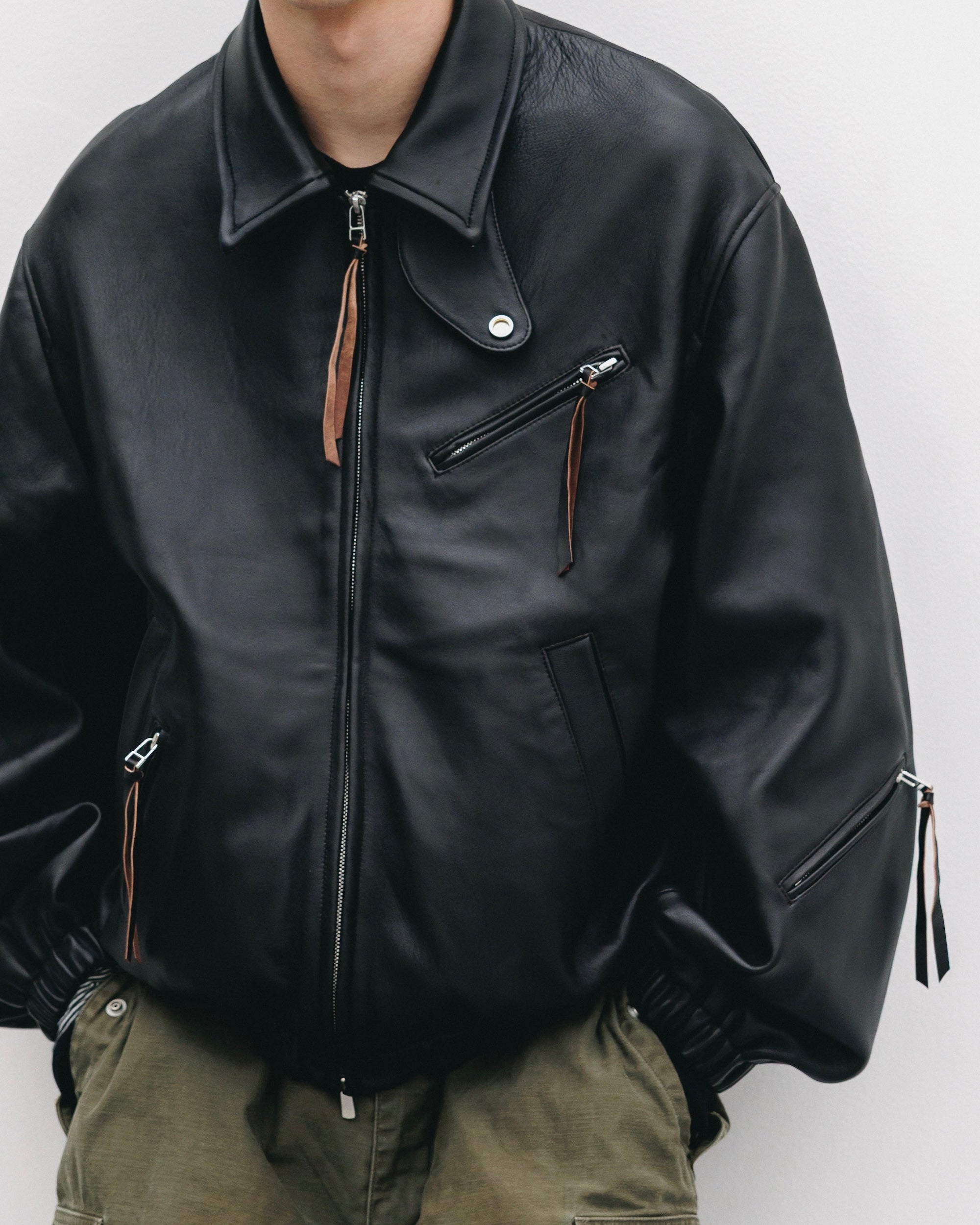 【11.1 SAT 20:00- IN STOCK】SHEEP LEATHER UTILITY JACKET (BLACK)