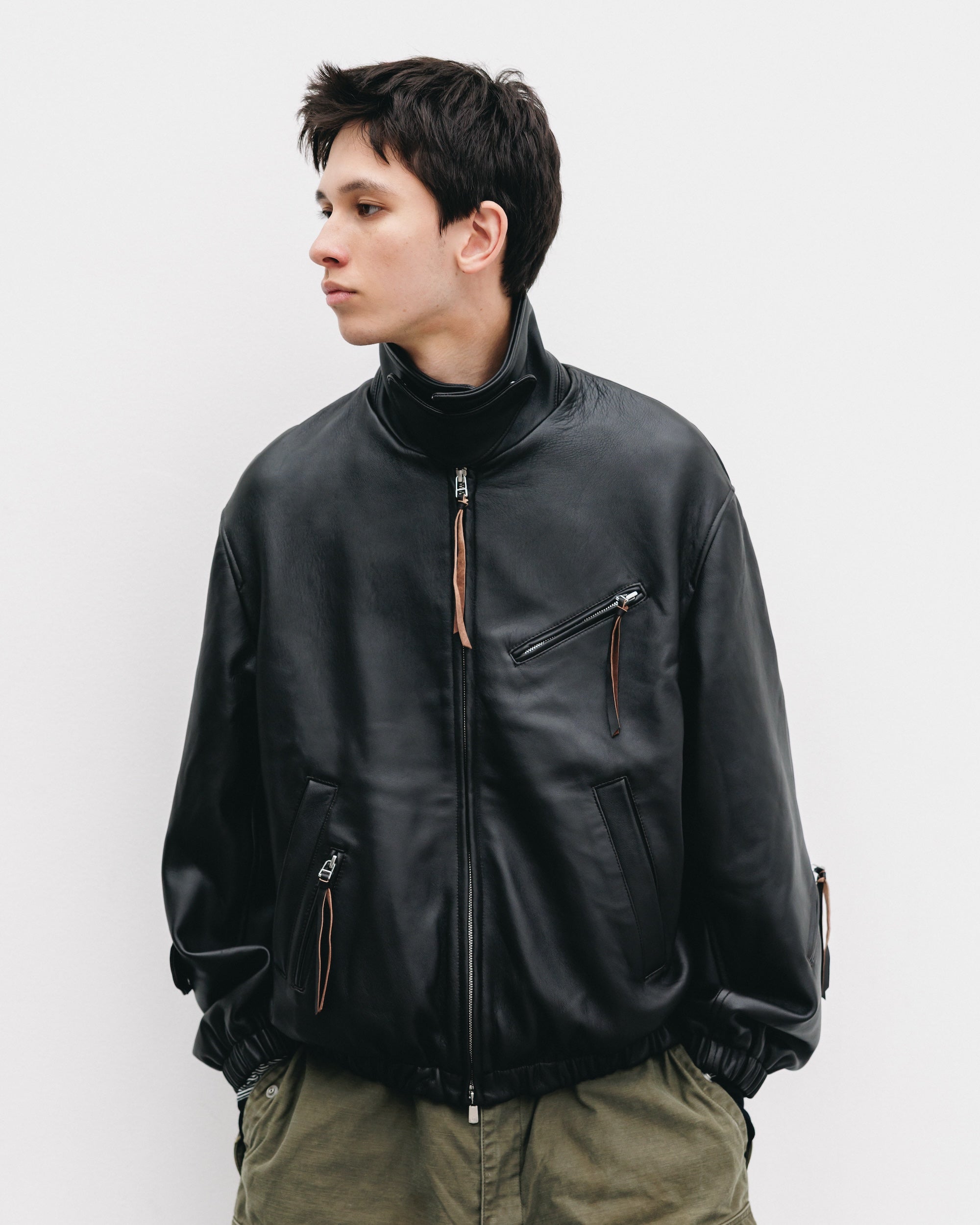 SHEEP LEATHER UTILITY JACKET (BLACK)