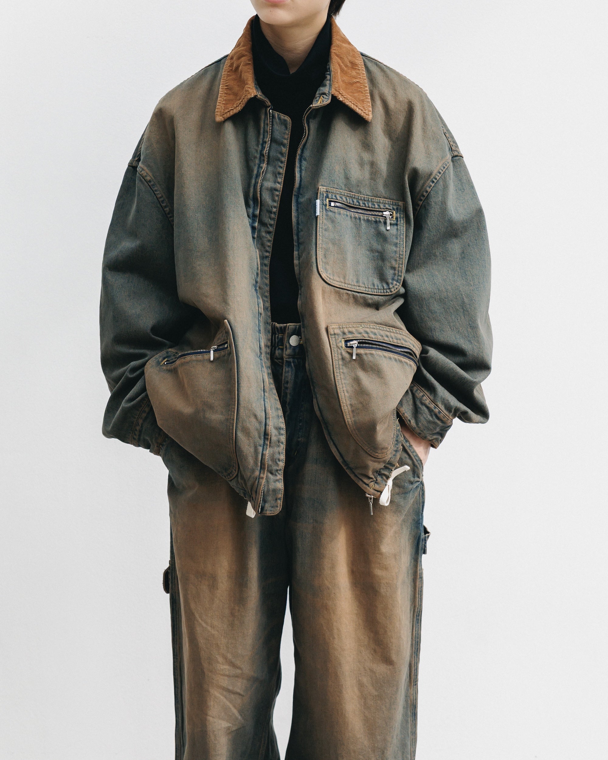 【11.22 SAT 20:00- IN STOCK】VINTAGE DYED SELVEDGE DENIM URBAN JACKET (BROWN)