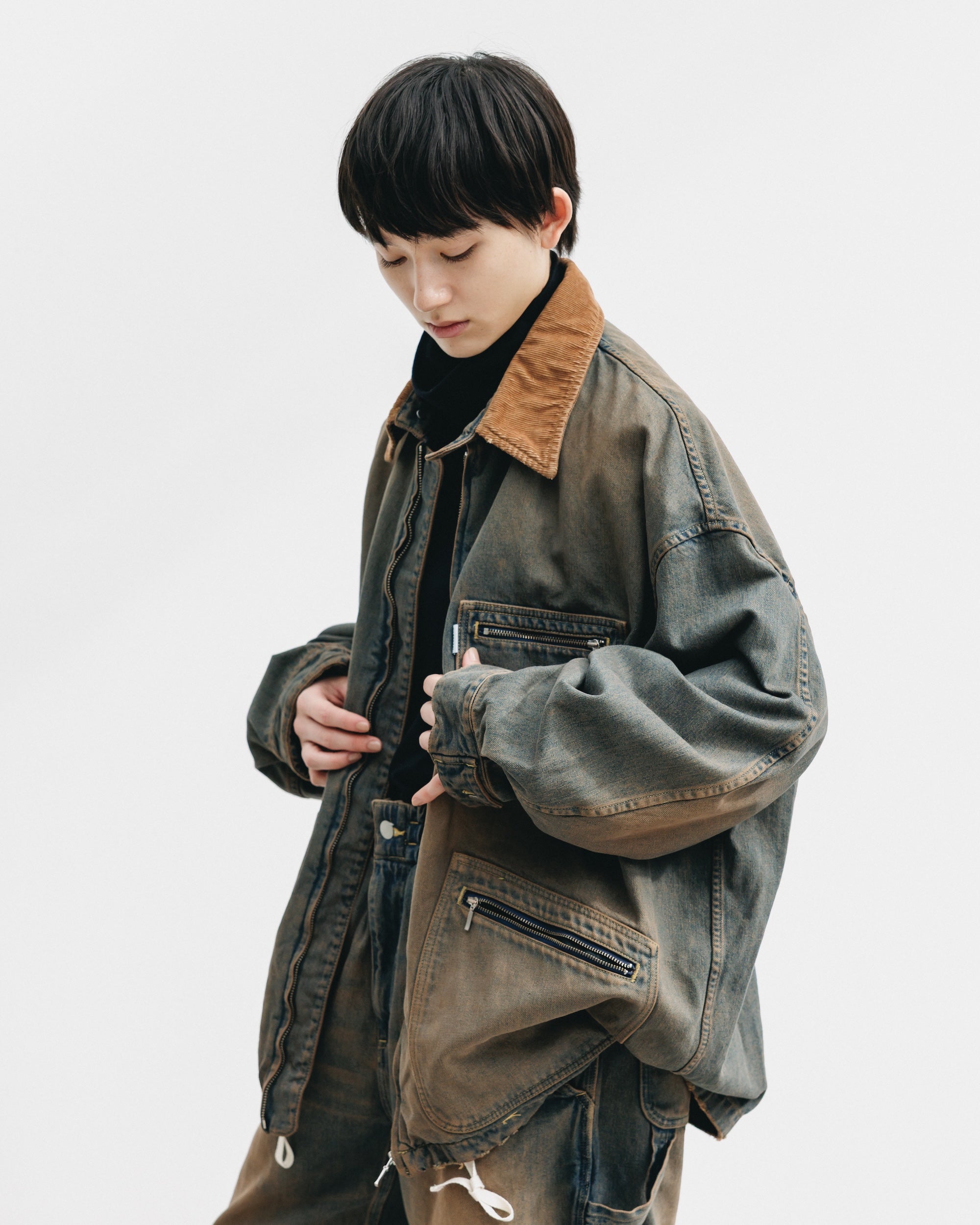 【11.22 SAT 20:00- IN STOCK】VINTAGE DYED SELVEDGE DENIM URBAN JACKET (BROWN)