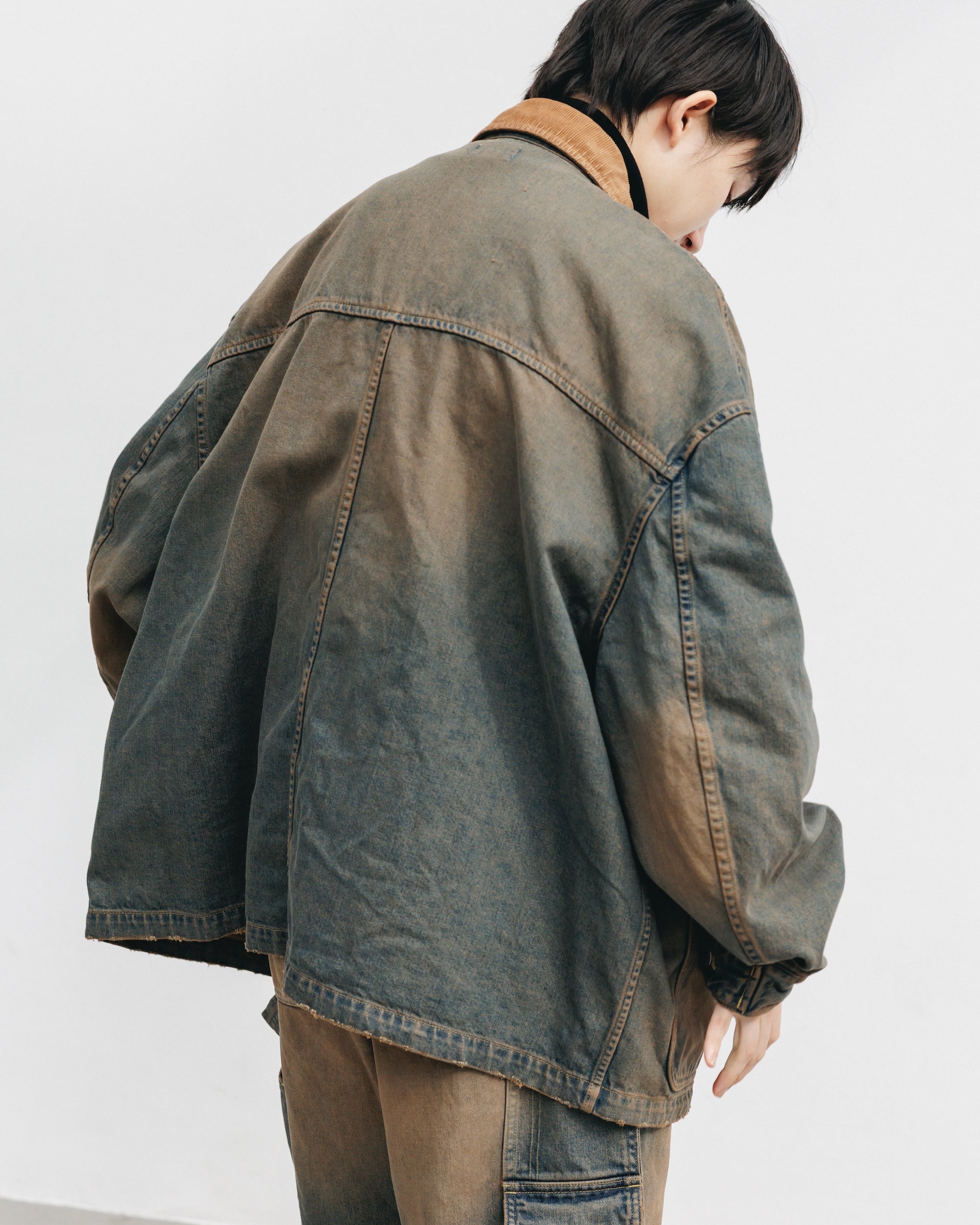 【11.22 SAT 20:00- IN STOCK】VINTAGE DYED SELVEDGE DENIM URBAN JACKET (BROWN)