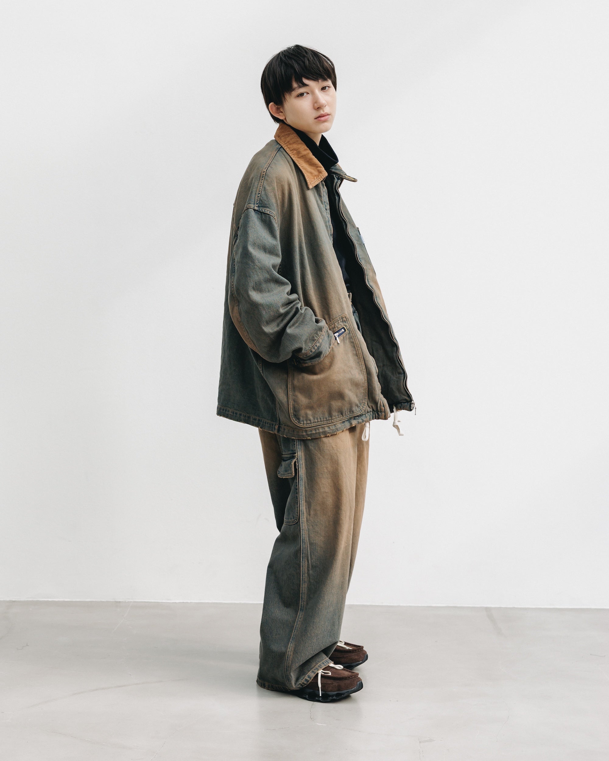 【11.22 SAT 20:00- IN STOCK】VINTAGE DYED SELVEDGE DENIM URBAN JACKET (BROWN)