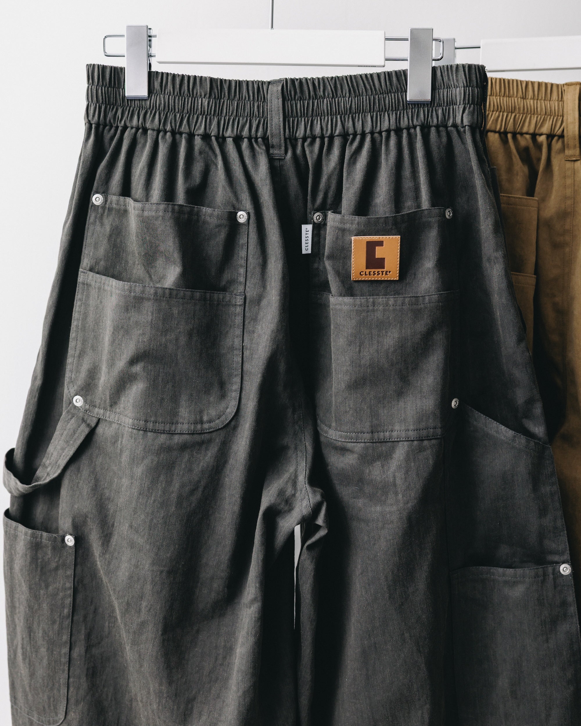 VINTAGE EFFECT DOUBLE KNEE CURVED WORKER PANTS (BLACK)