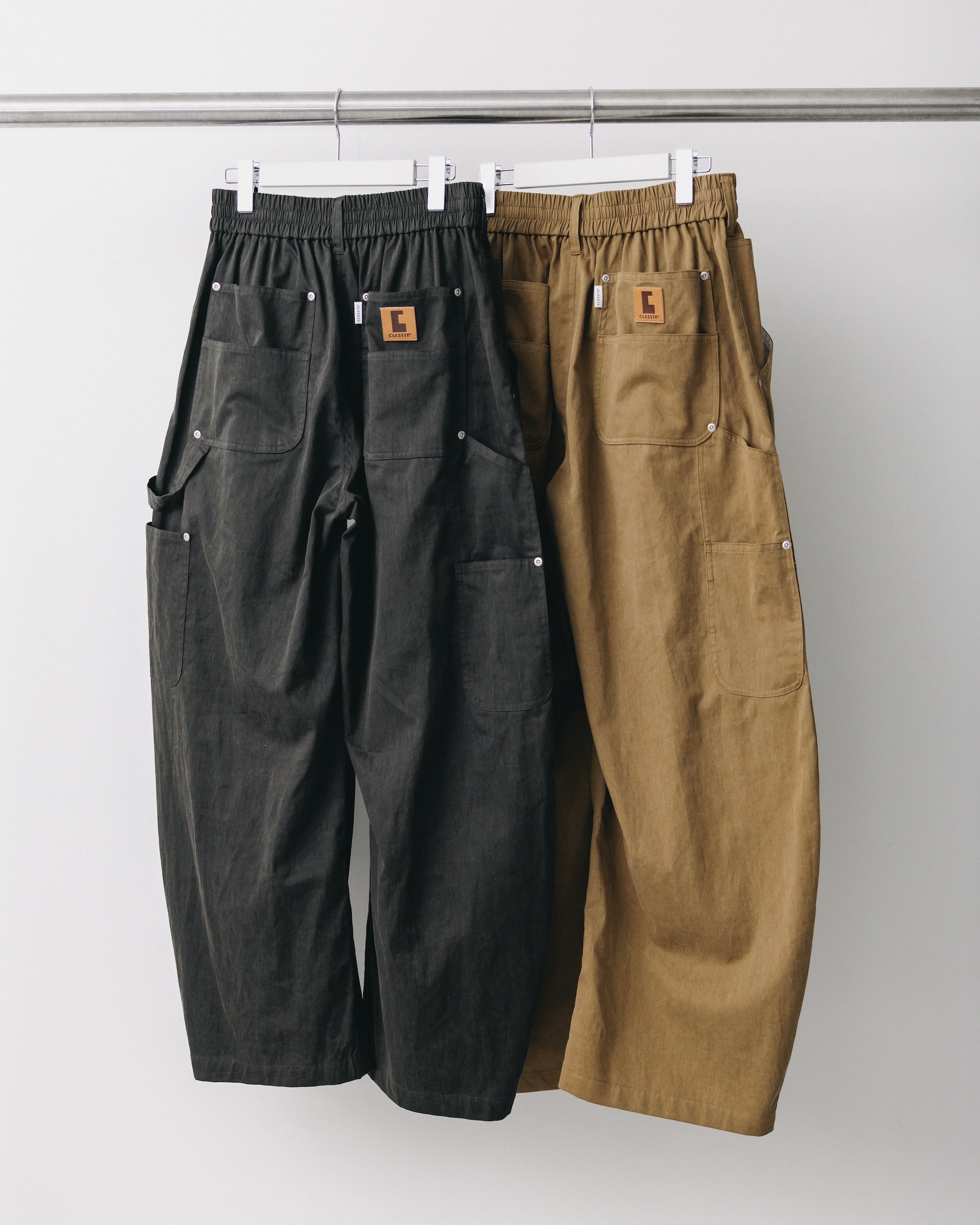 VINTAGE EFFECT DOUBLE KNEE CURVED WORKER PANTS (BLACK)